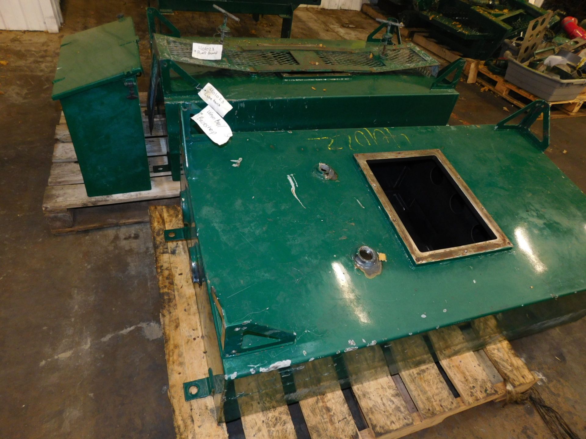 (2) PALLETS, EACH CONTAINING (1) LARGE STEEL TANK