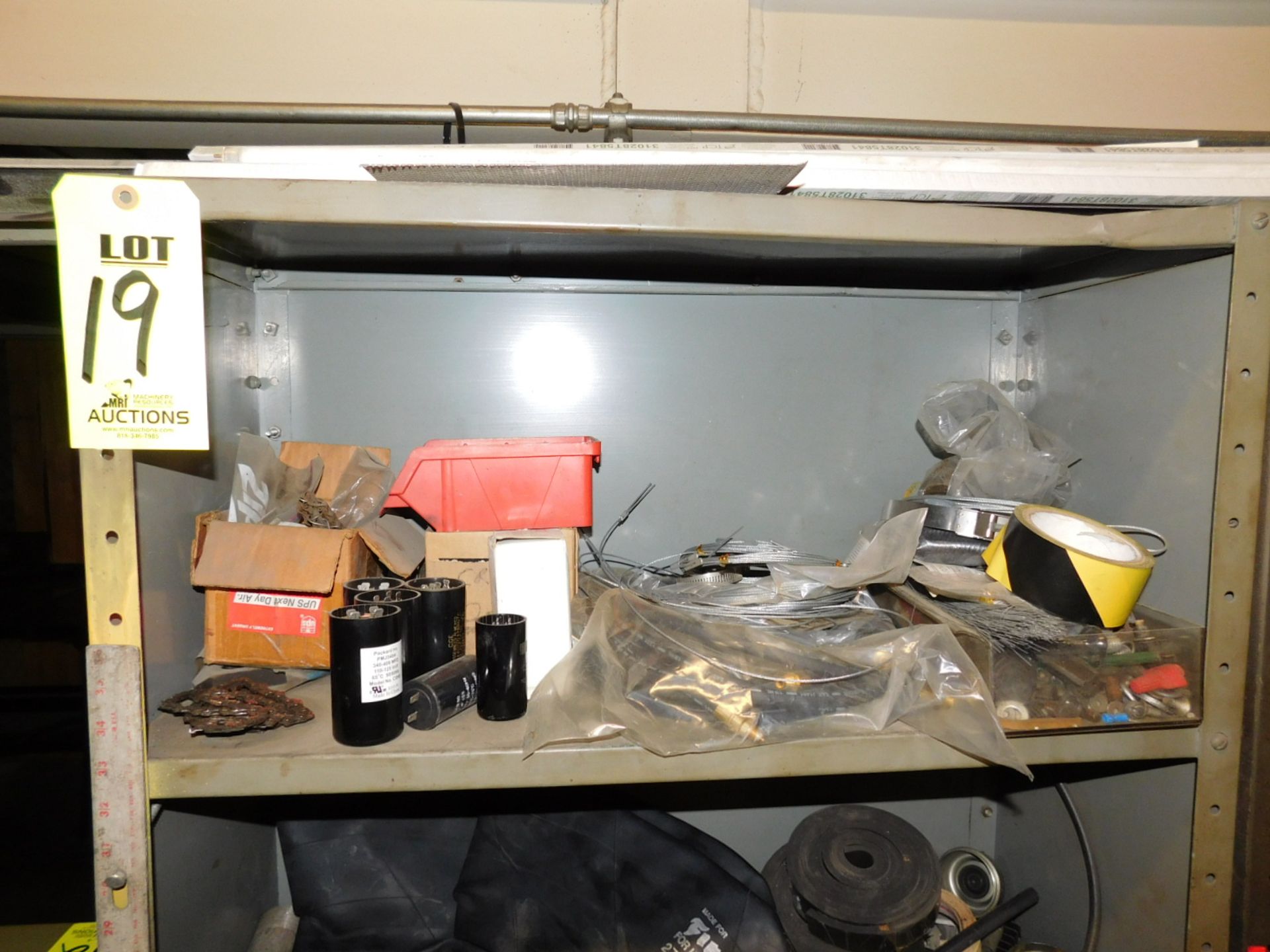 SHELF UNIT, 30"X12"X6', 5 SHELVES, W/CONTENTS TO INCLUDE: ELECTRICAL & MECHANICAL HARDWARE,
