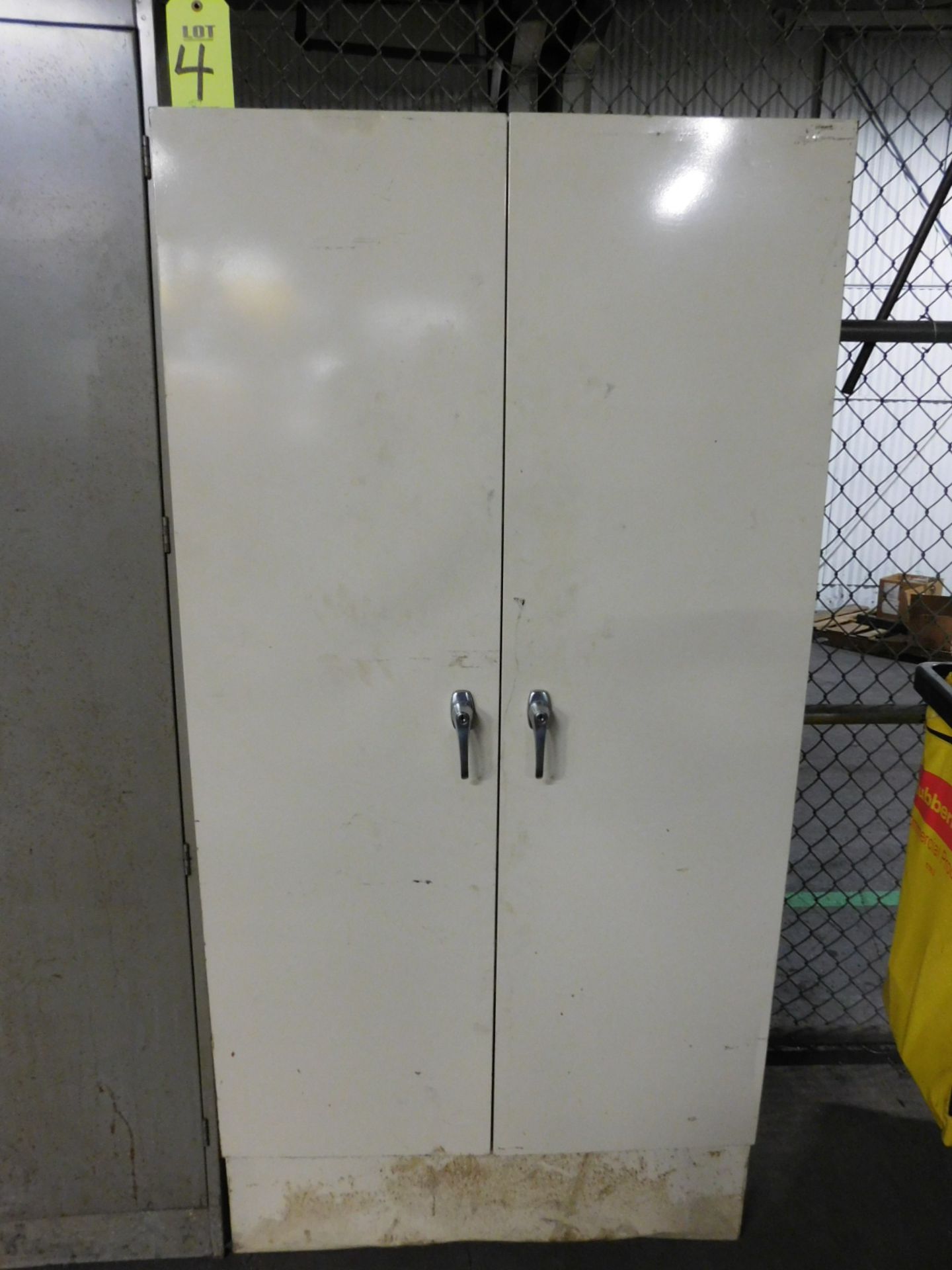 2 DOOR STORAGE CABINET, 3'X19"X6', 6 SHELVES, W/CONTENTS TO INCLUDE: HIGH VOLTAGE ELECTRIC PLUG - Image 2 of 6