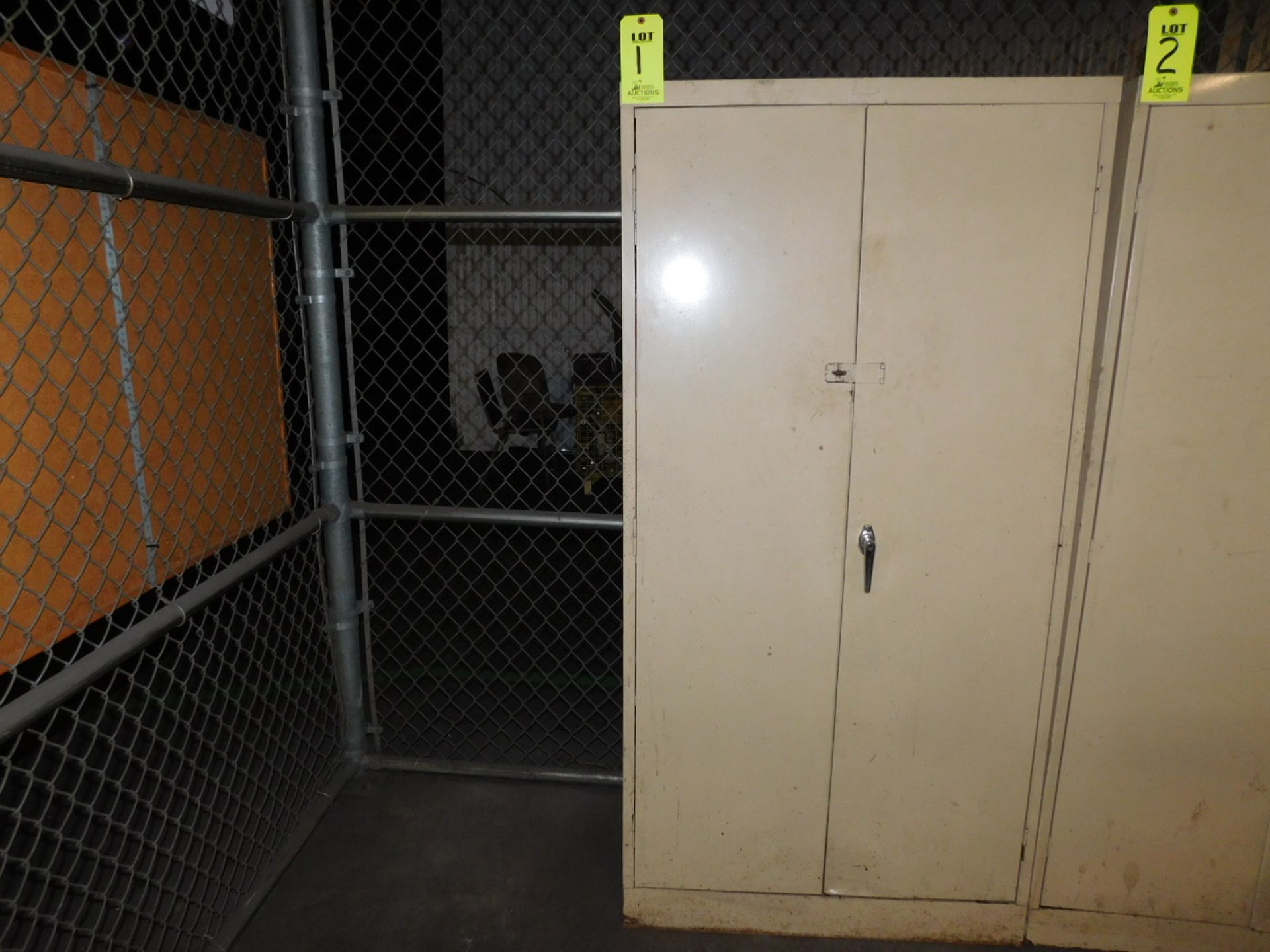 2 DOOR STORAGE CABINET, 3'X18"X6', 5 SHELVES, W/MISC. CONTENTS TO INCLUDE: PLUMBING & PAINTING