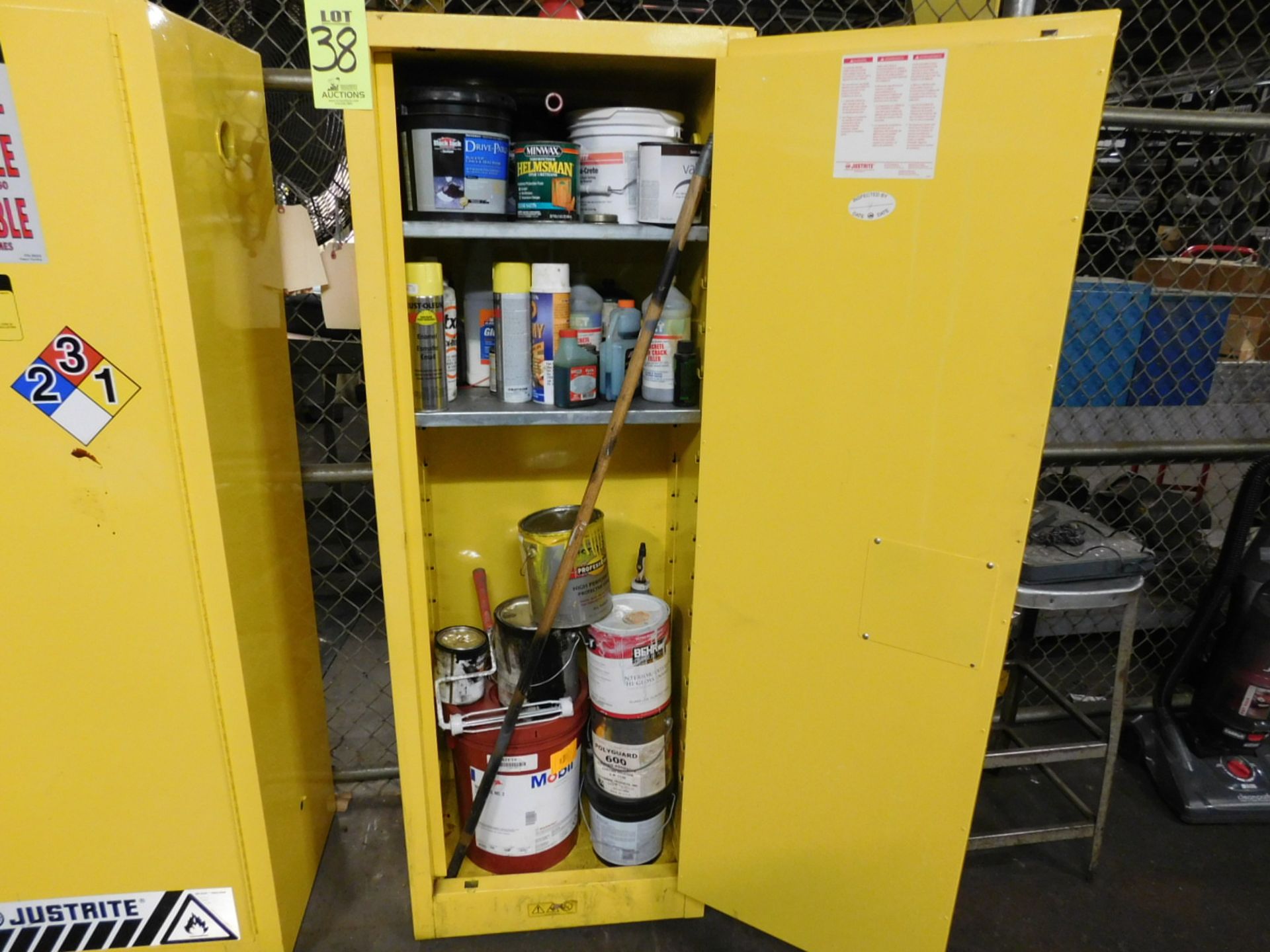 JUSTRITE FLAMMABLE LIQUID STORAGE CABINET, 23"X18"X66", 4 SHELVES, W/CONTENTS OR W/O - YOUR CHOICE! - Image 2 of 2