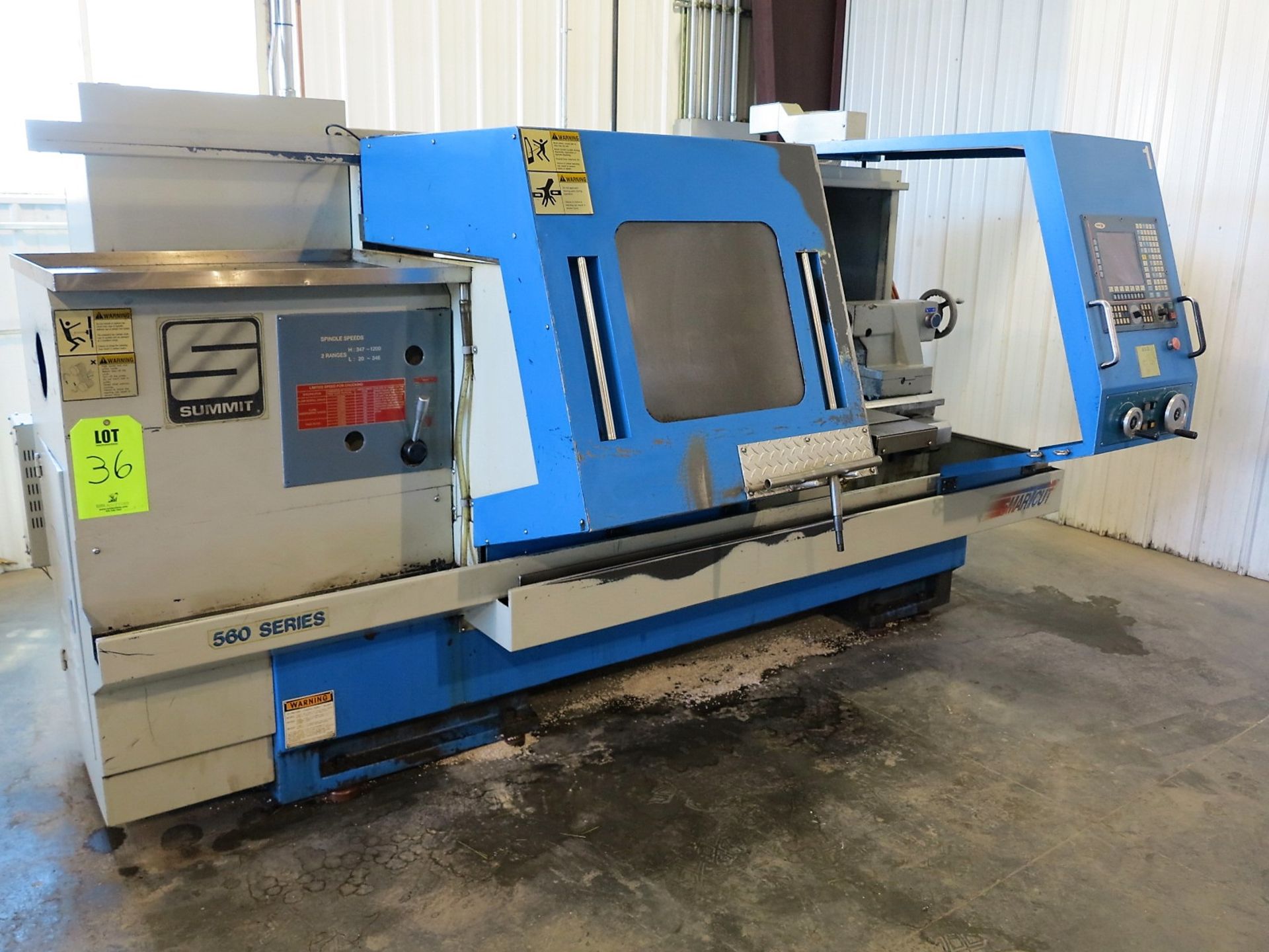 SUMMIT 560X1500 SMART CUT FLAT BED CNC LATHE, FAGOR CNC CONTROL, 10" 3 JAW CHUCK, 3" BAR CAPACITY,