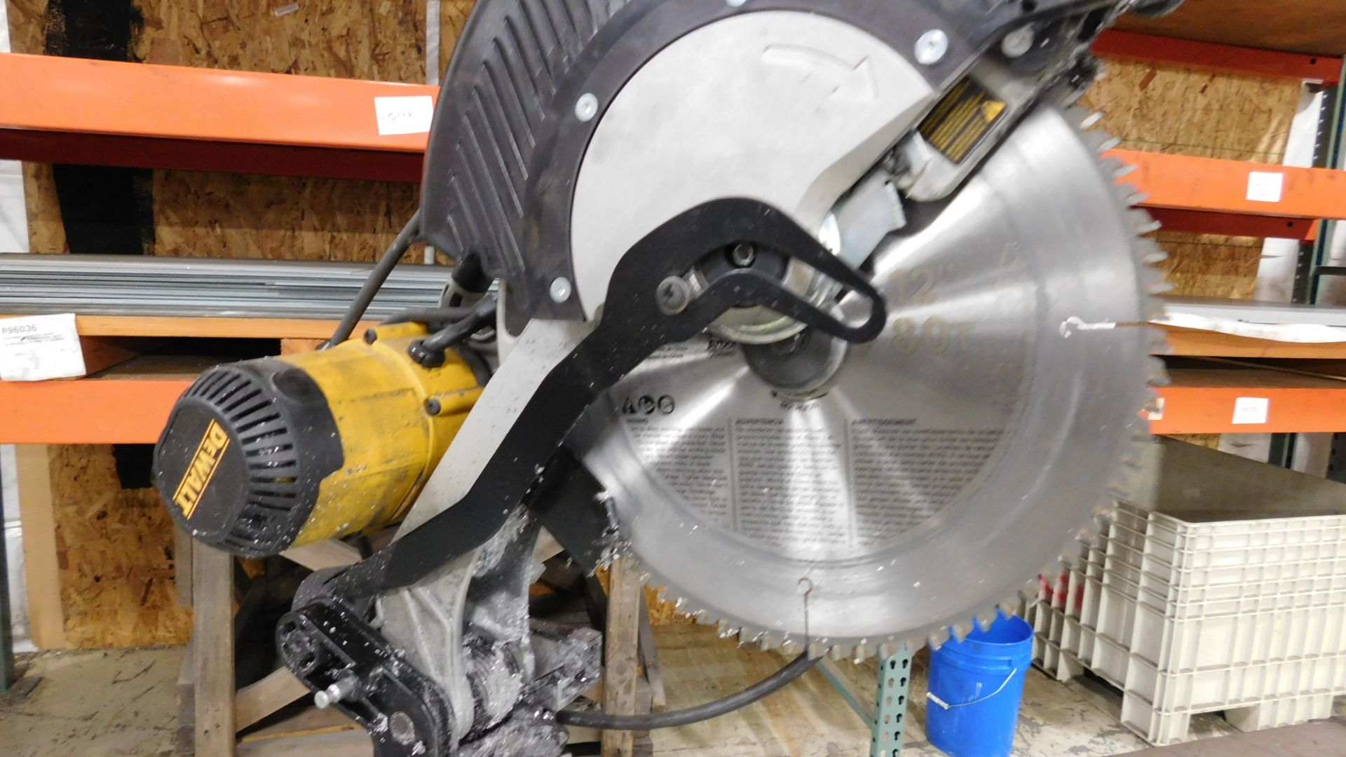 DEWALT 12" CHOP SAW, MODEL DW716, W/SIDE EXTENSIONS FOR LONG MATERIAL, BOLTED ONTO ROLLING CART, - Image 7 of 7