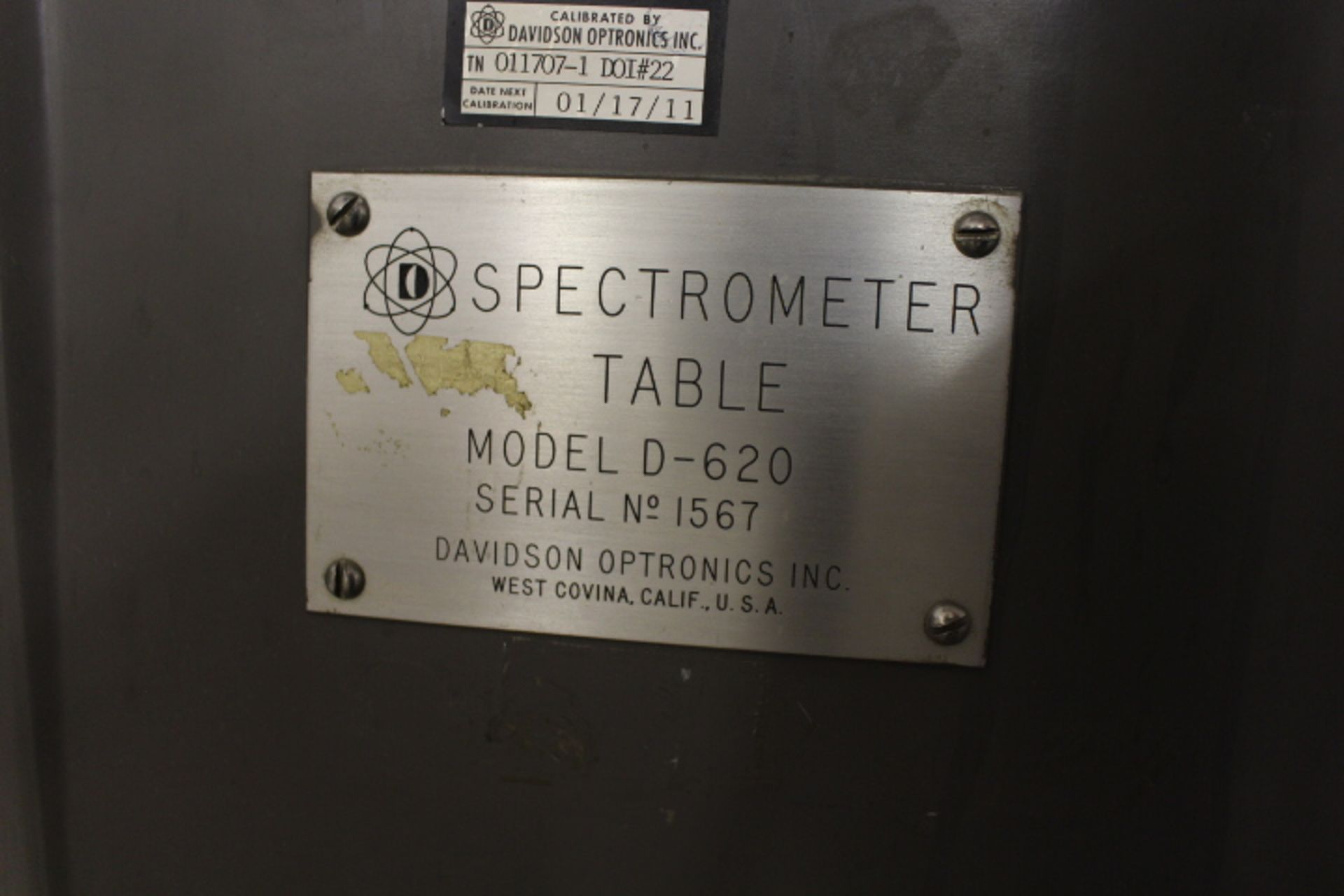 SPENTROMETER TABLE DAVIDSON, MODEL D-620, S/N 1567, WITH 16" PRECISION GROUND MOUNTING PLATE - Image 5 of 5