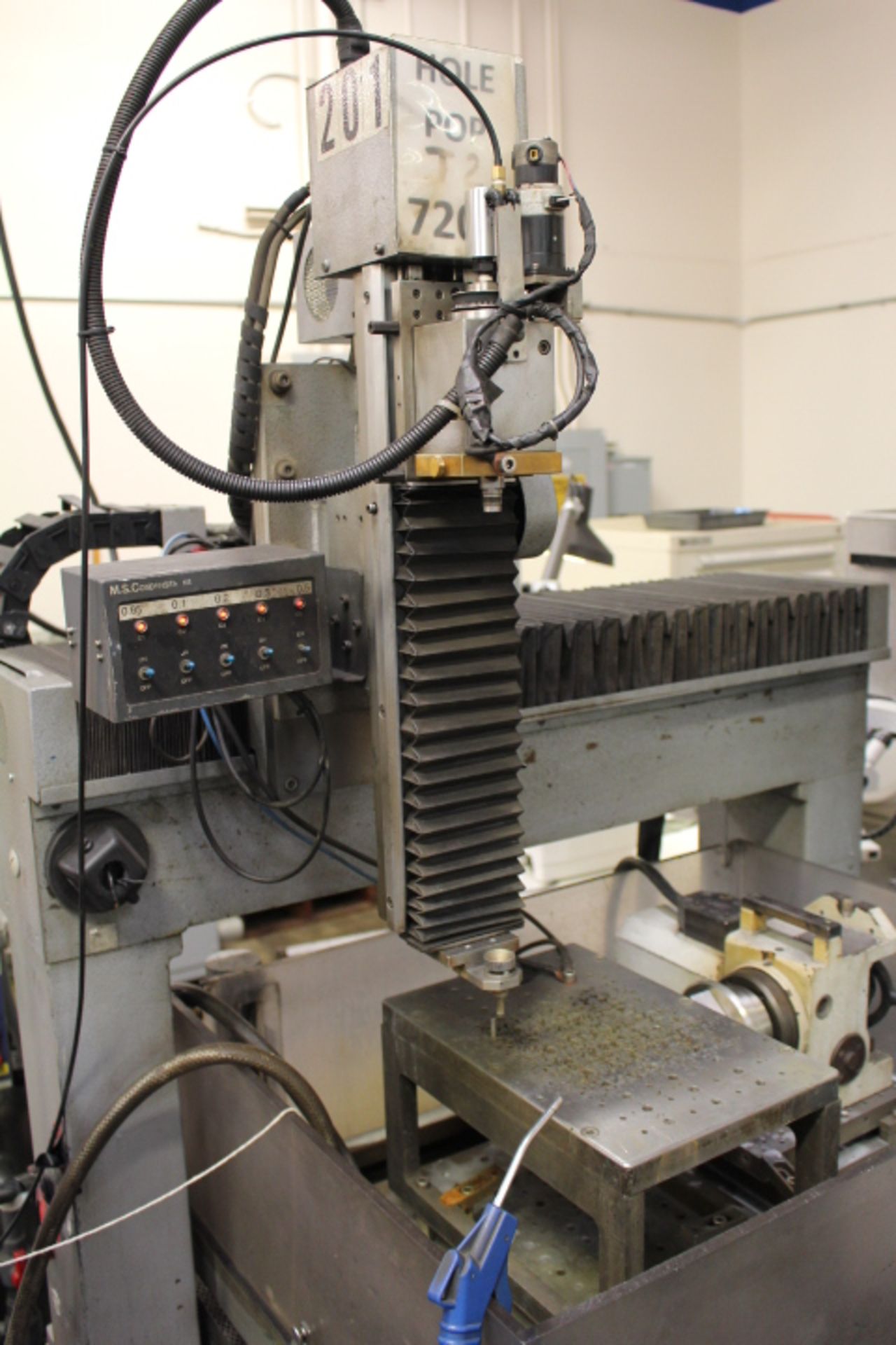 CURRENT EDM DRILL CT 500 F CNC HOLE DRILLER, 57 AMPS, 22 CURRENT, 4-AXIS HAAS 5C INDEXER, TRAVELS: - Image 8 of 12