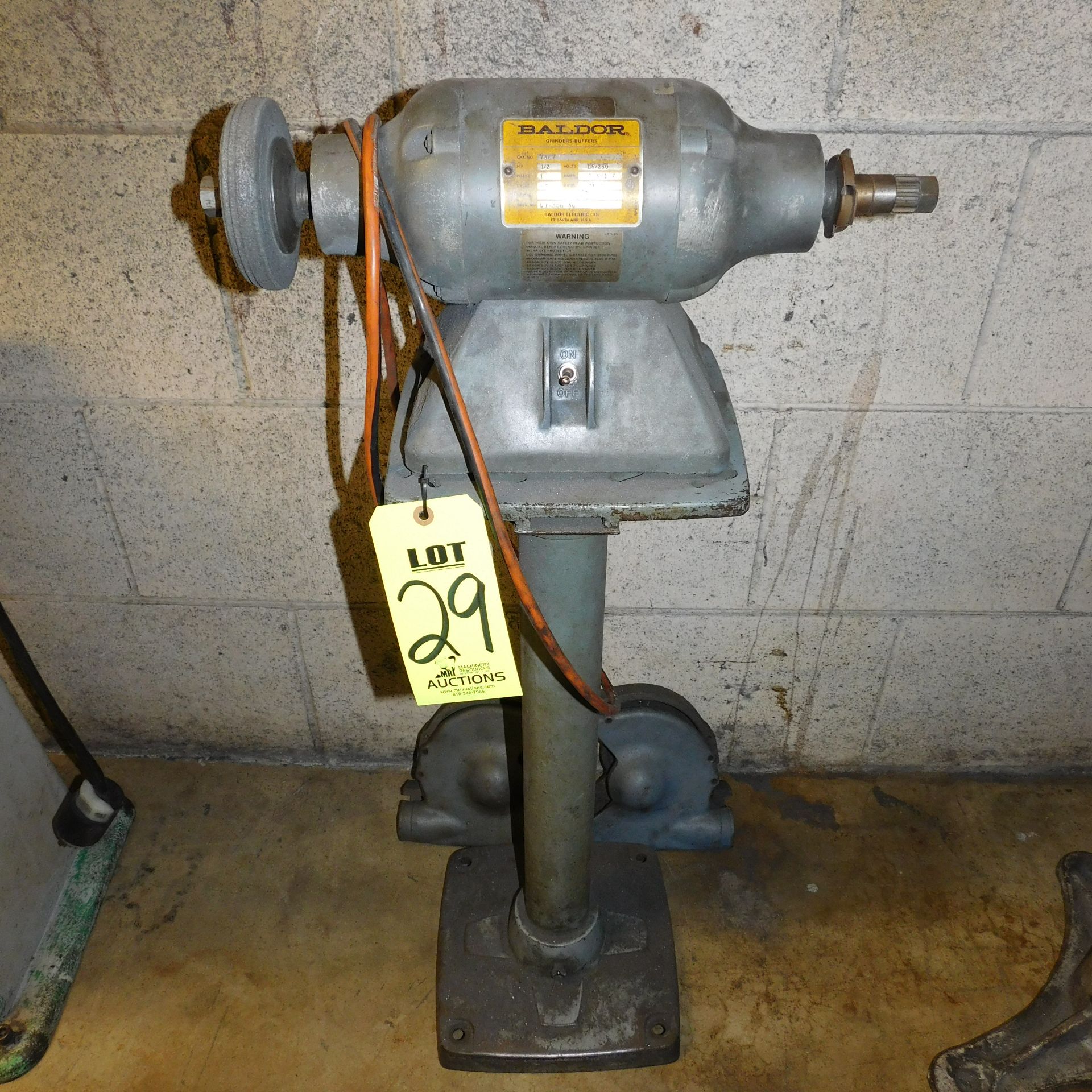 BALDOR DBL END GRINDER, MODEL 7307, ON PEDESTAL