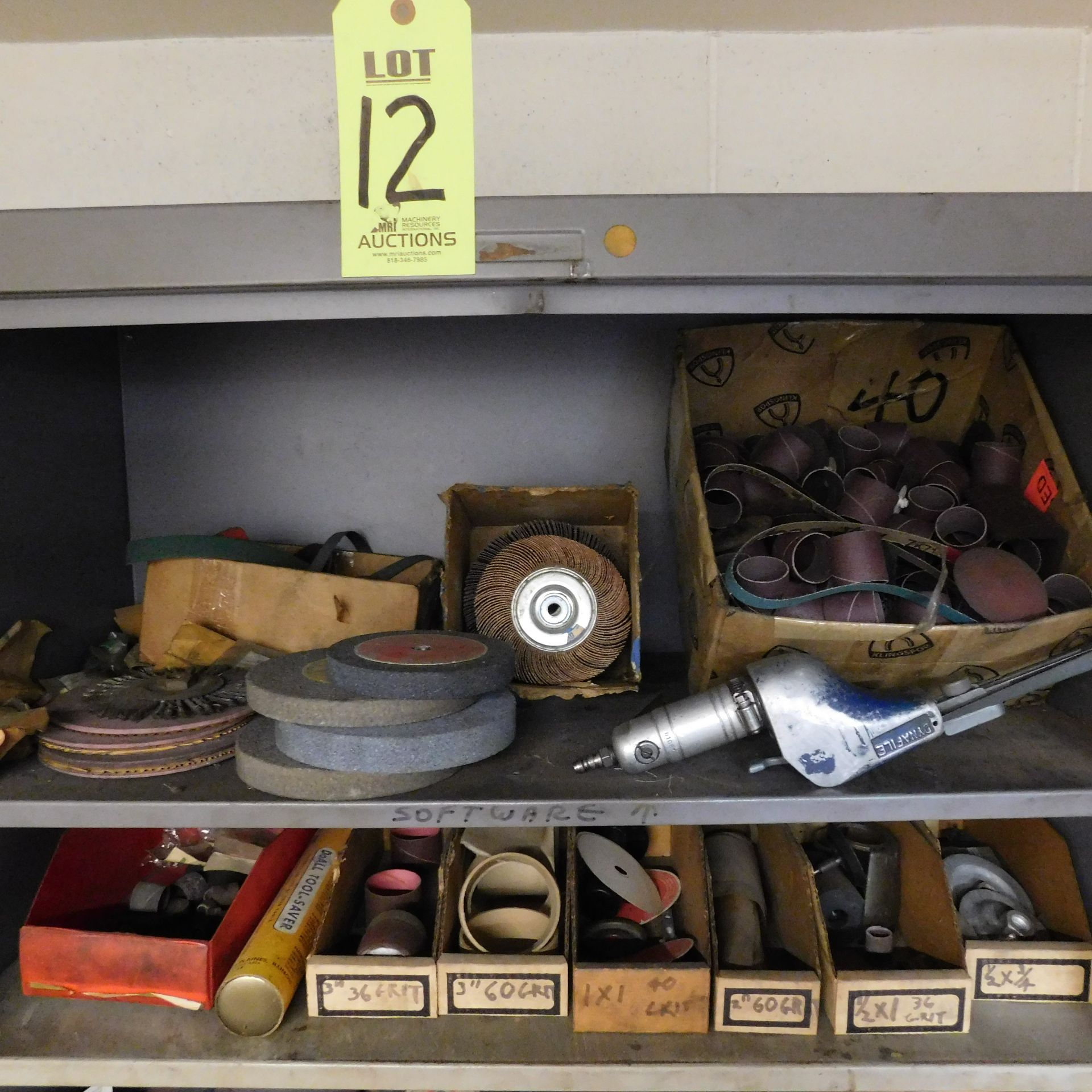 STORAGE CABINET, 3' X 18" X 6', W/CONTENTS TO INCLUDE: GRINDING WHEELS & MISC. ABRASIVES - Image 2 of 4