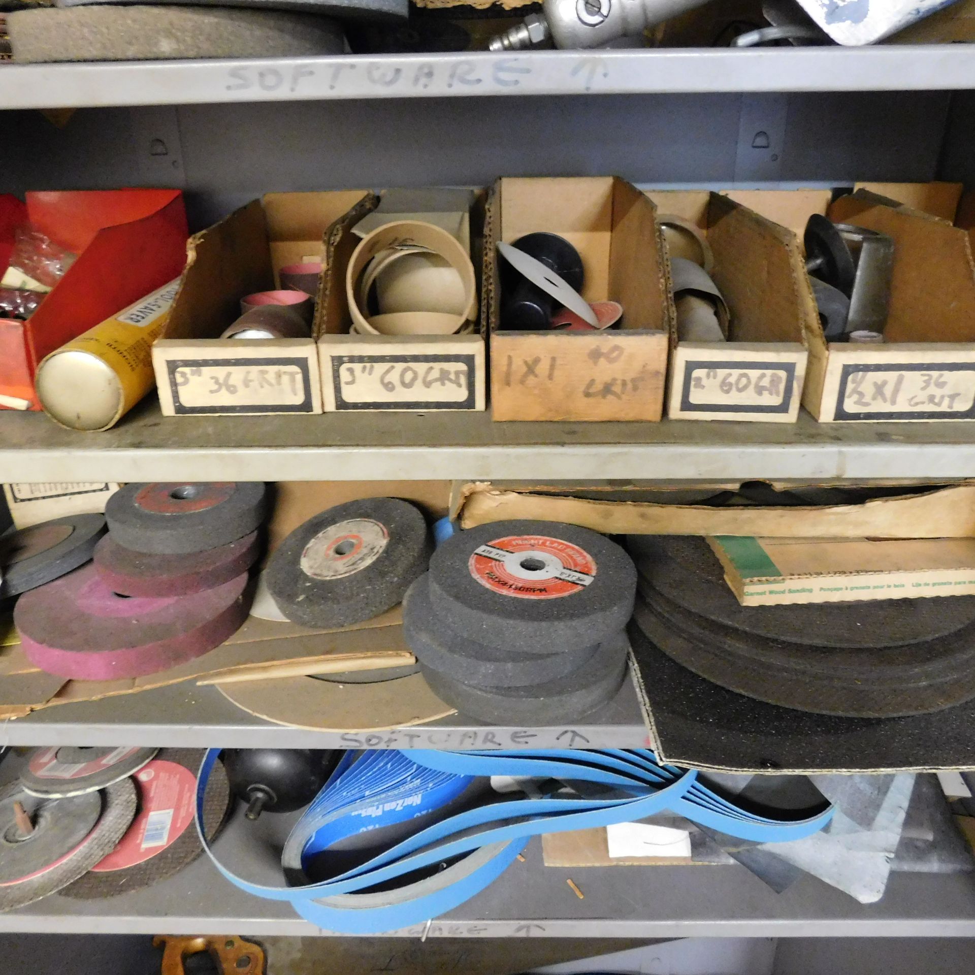 STORAGE CABINET, 3' X 18" X 6', W/CONTENTS TO INCLUDE: GRINDING WHEELS & MISC. ABRASIVES - Image 3 of 4