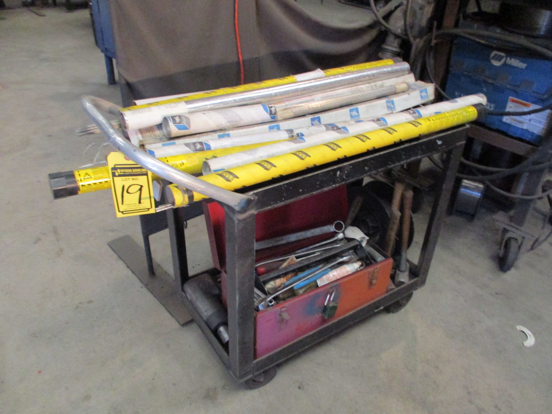 (1) 4' X 4' WELDING TABLE, (1) 3' X 3' WELDING TABLE WITH ATTACHED VISES & PIPE CLAMP VISES,