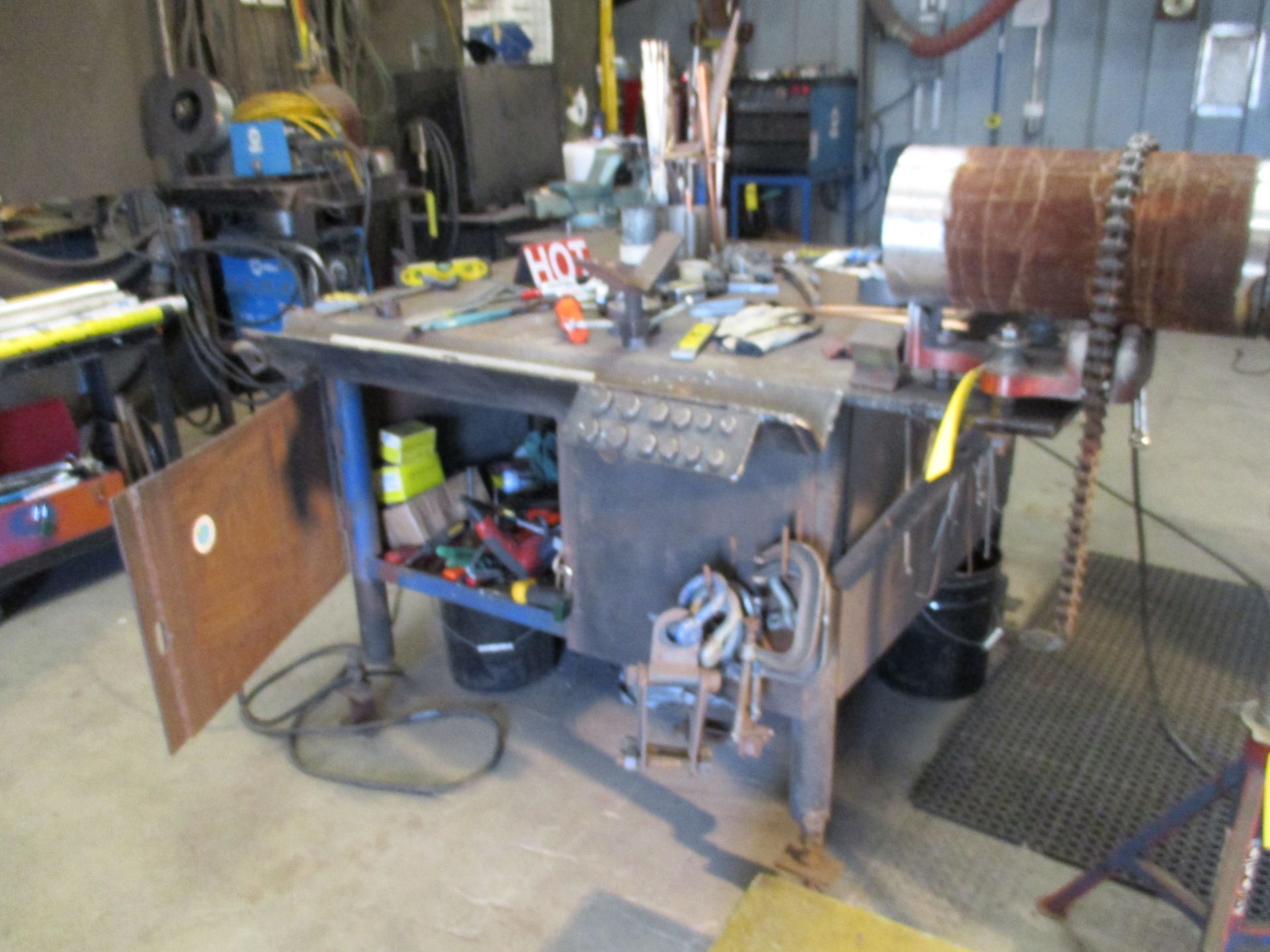 (1) 4' X 4' WELDING TABLE, (1) 3' X 3' WELDING TABLE WITH ATTACHED VISES & PIPE CLAMP VISES, - Image 3 of 3