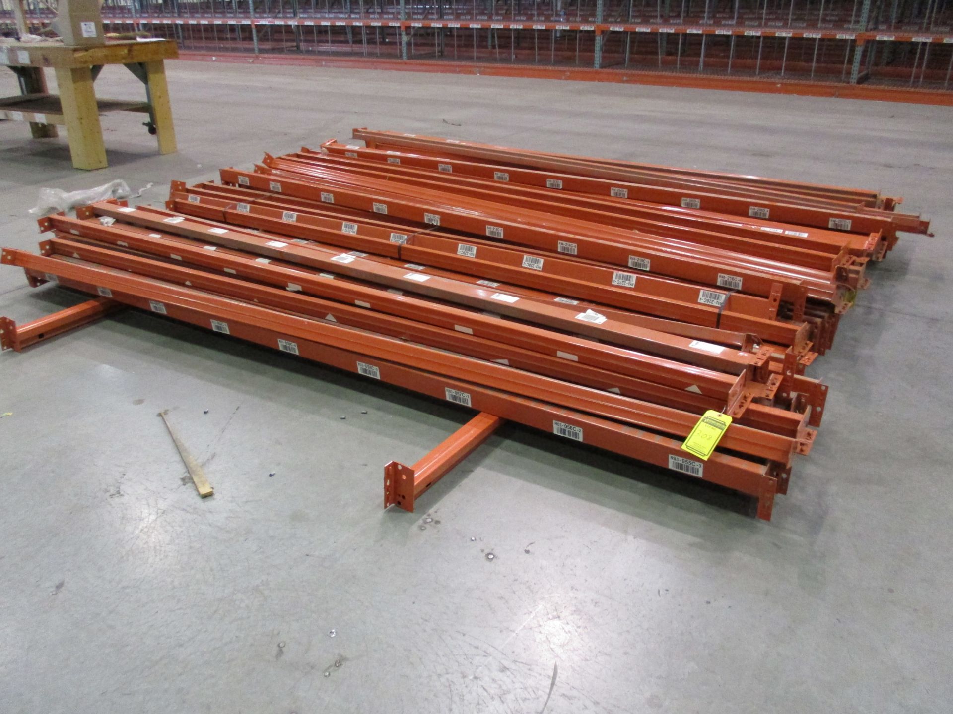 ROW OF (APPROX. 74) INTERLAKE TEARDROP PALLET RACK CROSS BEAMS, 3 1/4'' X 12'