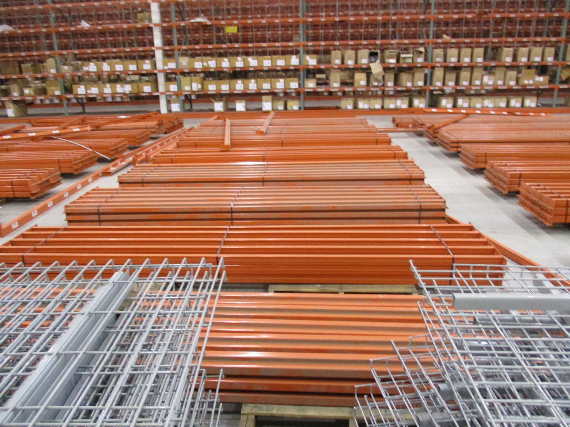 ROW OF (APPROX. 152) INTERLAKE TEARDROP PALLET RACK CROSS BEAMS, 3 1/4'' X 12'