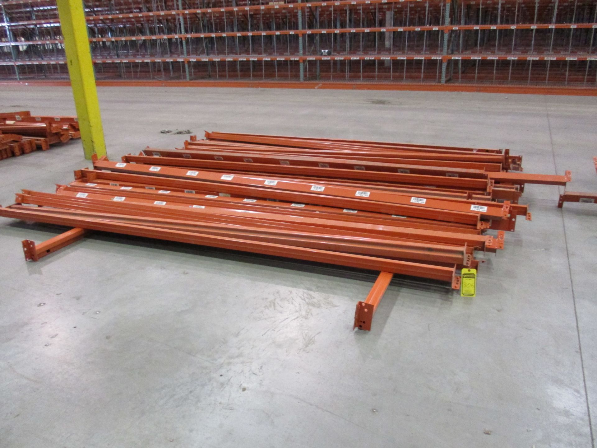 ROW OF (APPROX. 41) INTERLAKE TEARDROP PALLET RACK CROSS BEAMS, 3 1/4'' X 12'