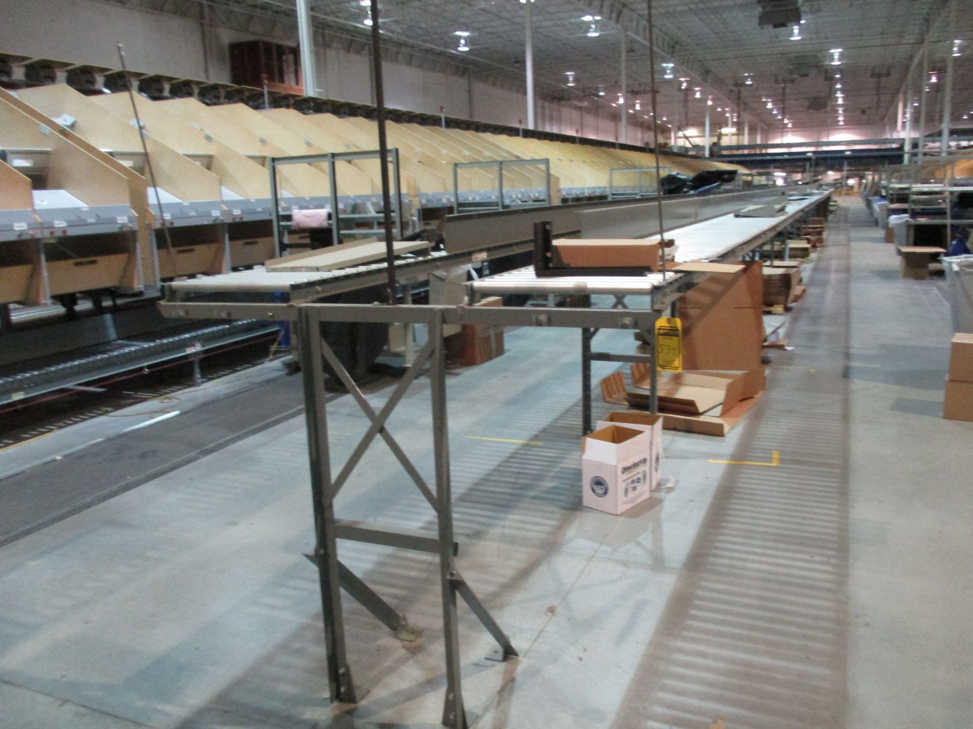 (20) SECTIONS OF 10' ROLLER CONVEYOR, (11) 57 1/2'' DOUBLE STANDS