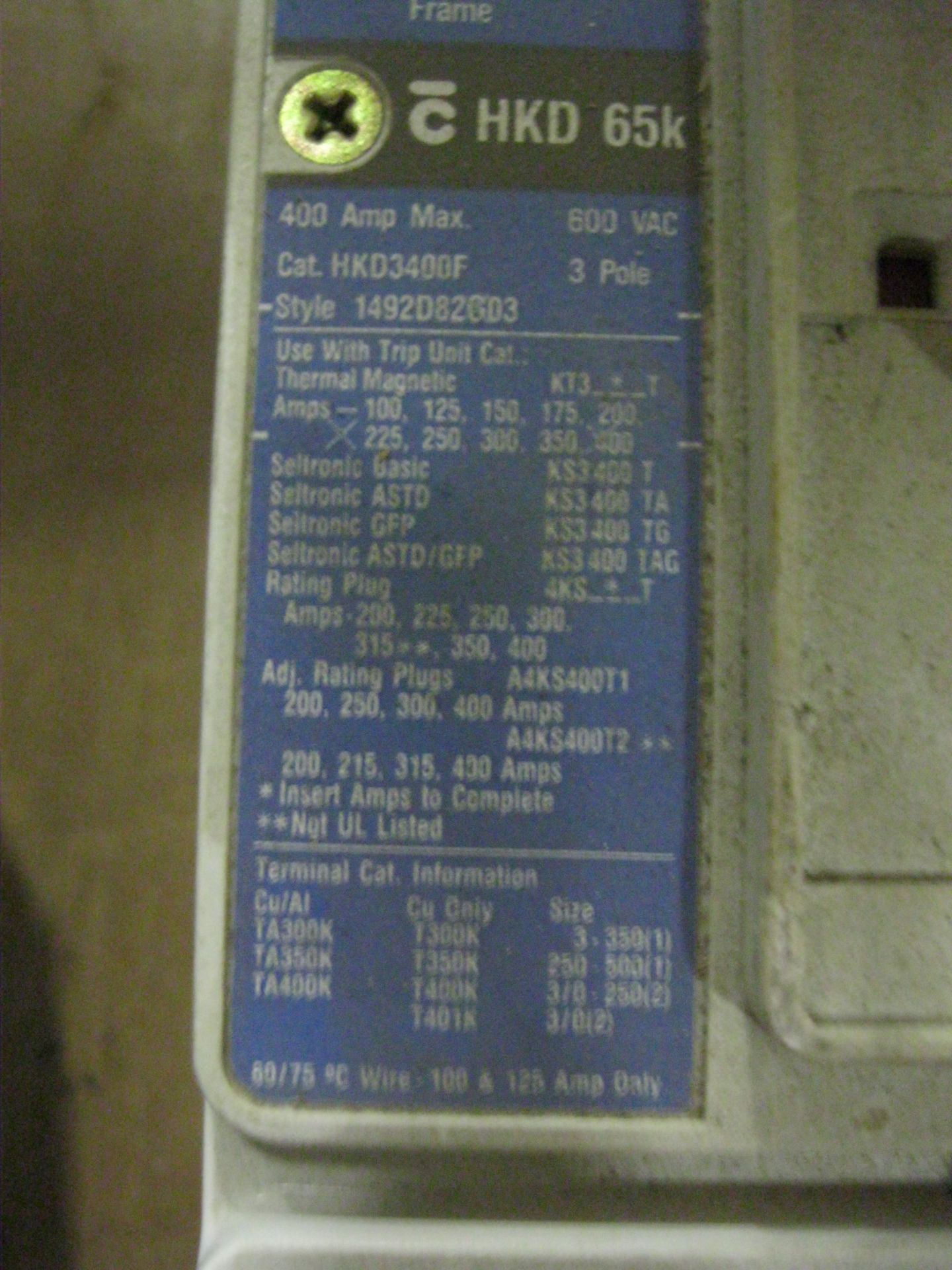 WESTINGHOUSE HKD3400F 400-AMP CIRCUIT BREAKER 600-VOLT AC - Image 2 of 2