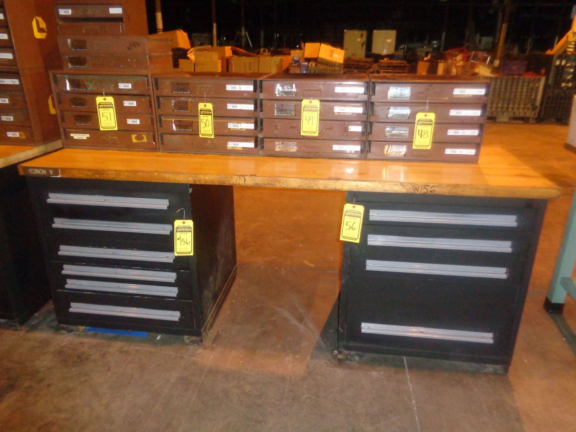 STANLEY VIDMAR WORK STATION - (2) CABINETS W/ TABLE TOP (INCLUDES CONTENTS IN DRAWERS)