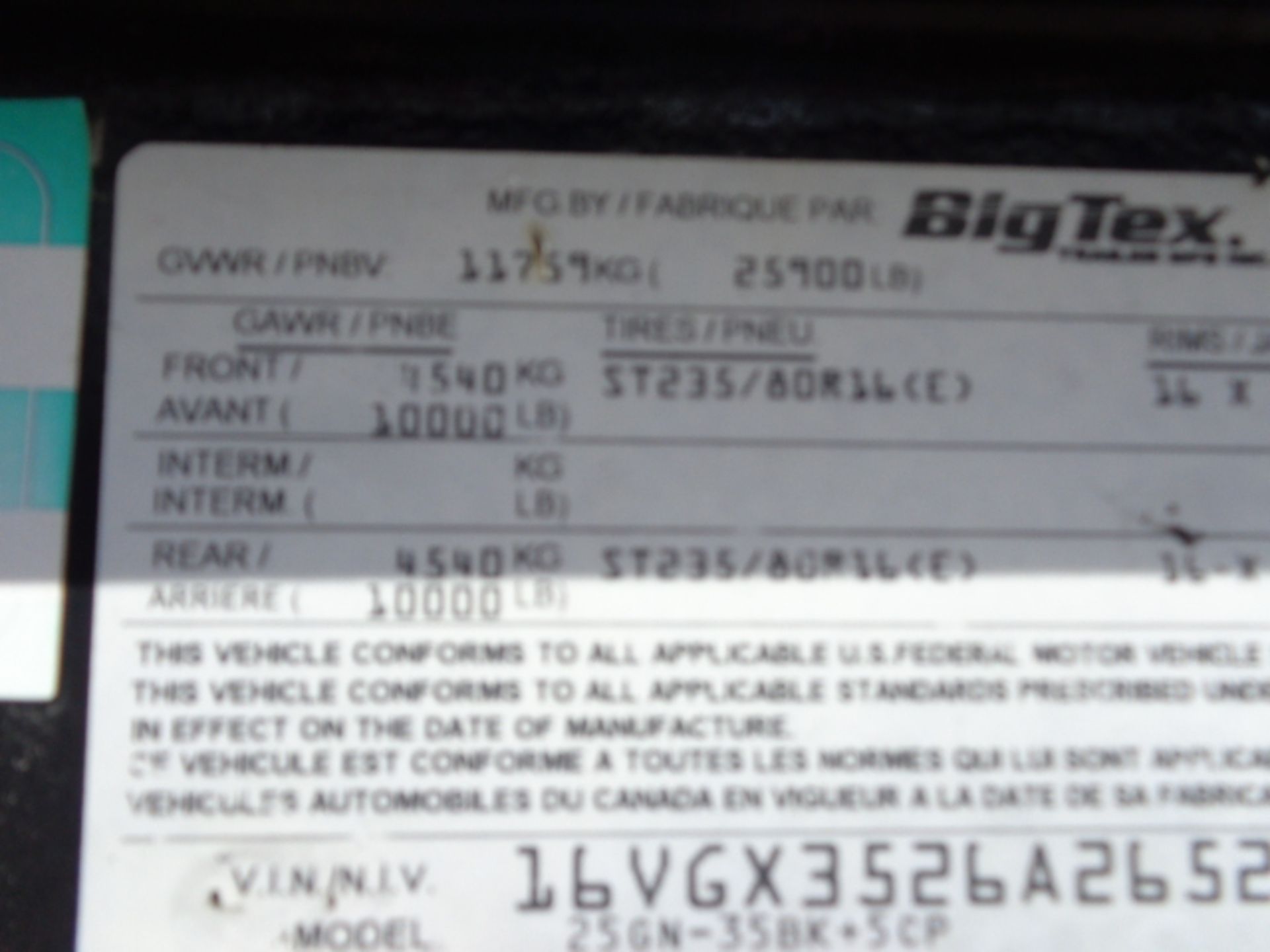 2010 Big Tex Gooseneck Trailer, Vin # 16VGX3526A2652170, GVWR 25,900 lbs, 35â€™Â Length, 102â€Â - Image 6 of 6