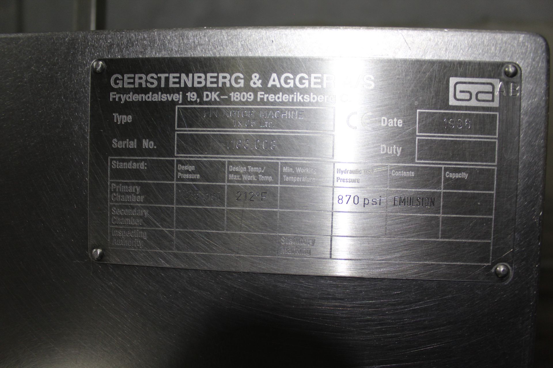 Gerstenberg & Aggers Pin Rotor Machine, Type 1 X 85 Ltr., S/N 1183.003 - Bild 2 aus 2