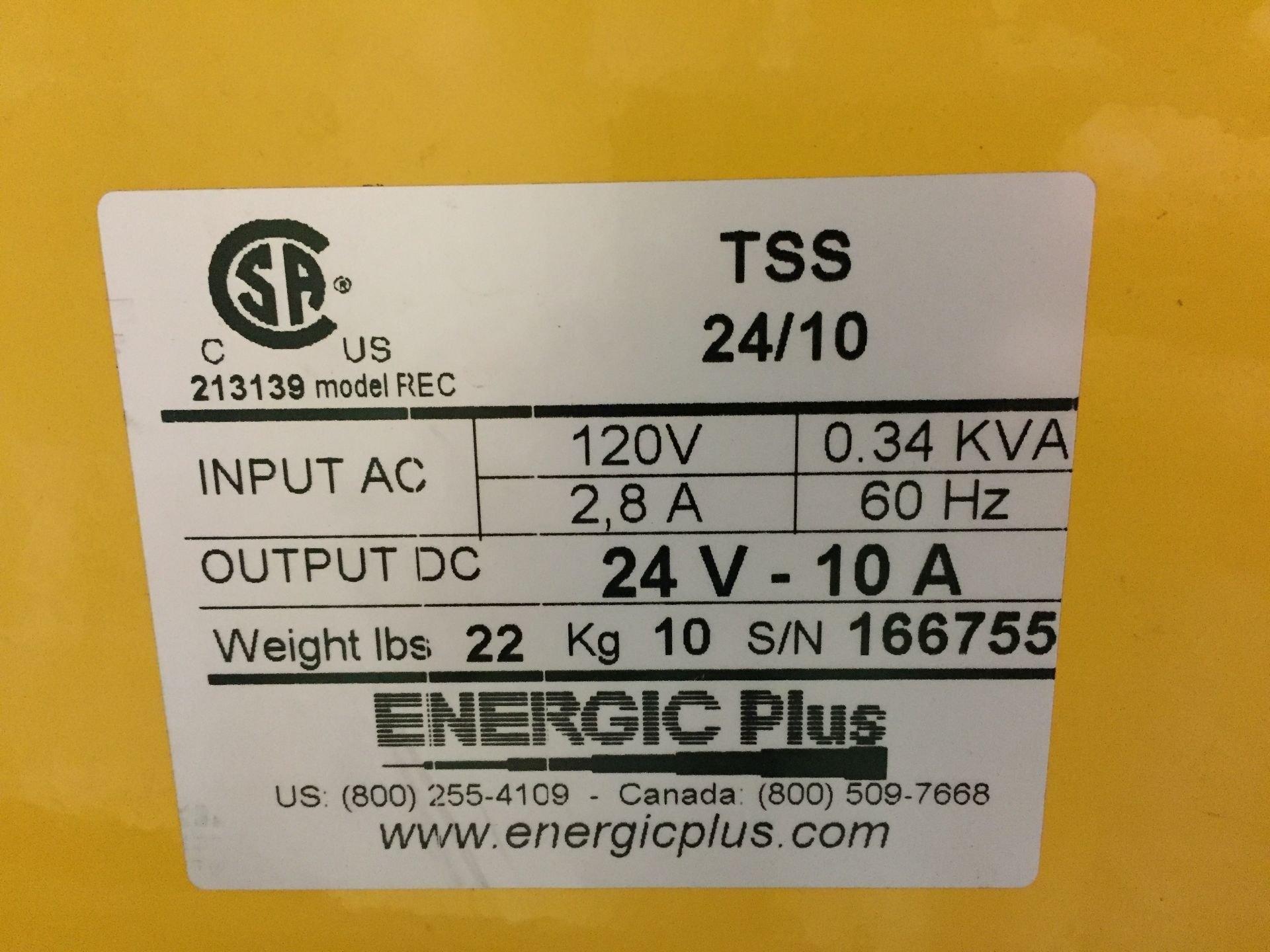 Energic Plus TSS 24/10 24V Battery Charger, 10 Amp Max Ouptut, S/N: 166755 - Image 2 of 2