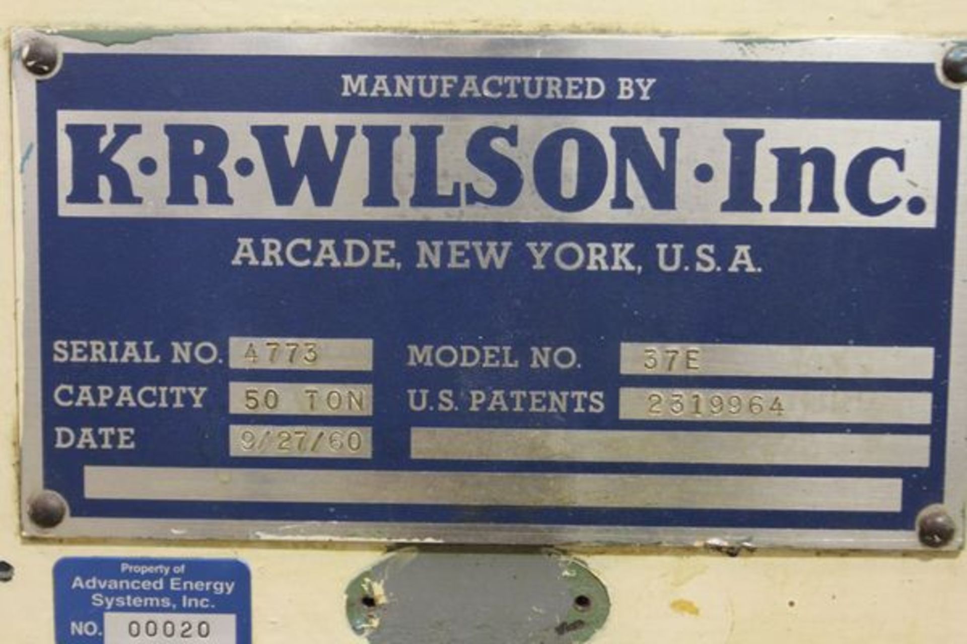 K.R. WILSON 37E SHOP PRESS, s/n 4773, w/50 Ton Capacity - Image 2 of 2