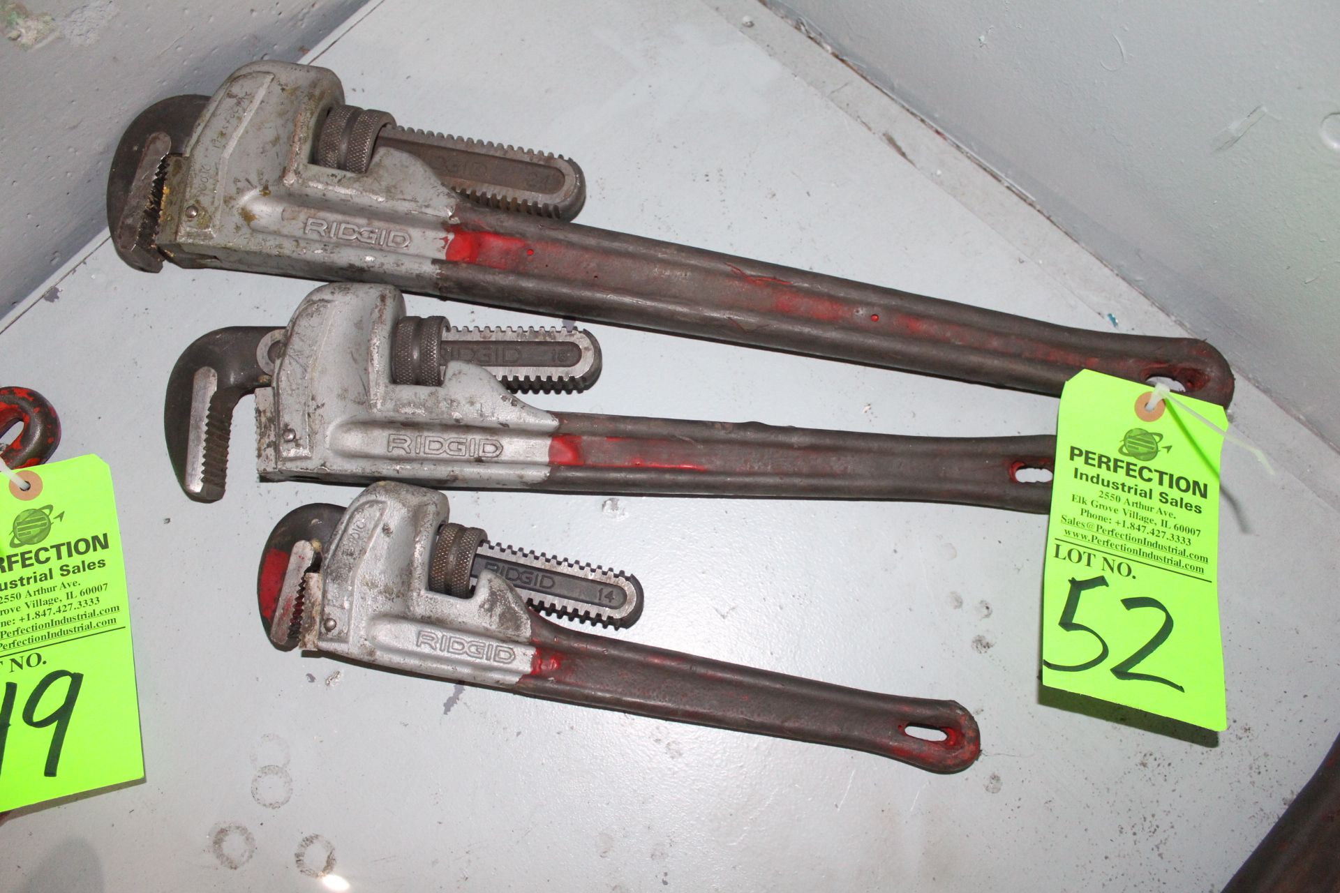 Lot of (3) Ridgid Aluminum Pipe Wrenches, 24", 18", 14"