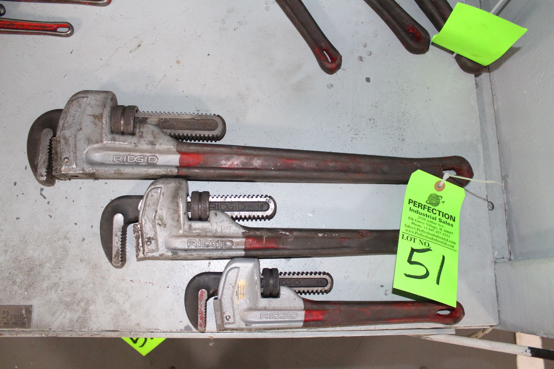 Lot of (3) Ridgid Aluminum Pipe Wrenches, 24", 18", 14"