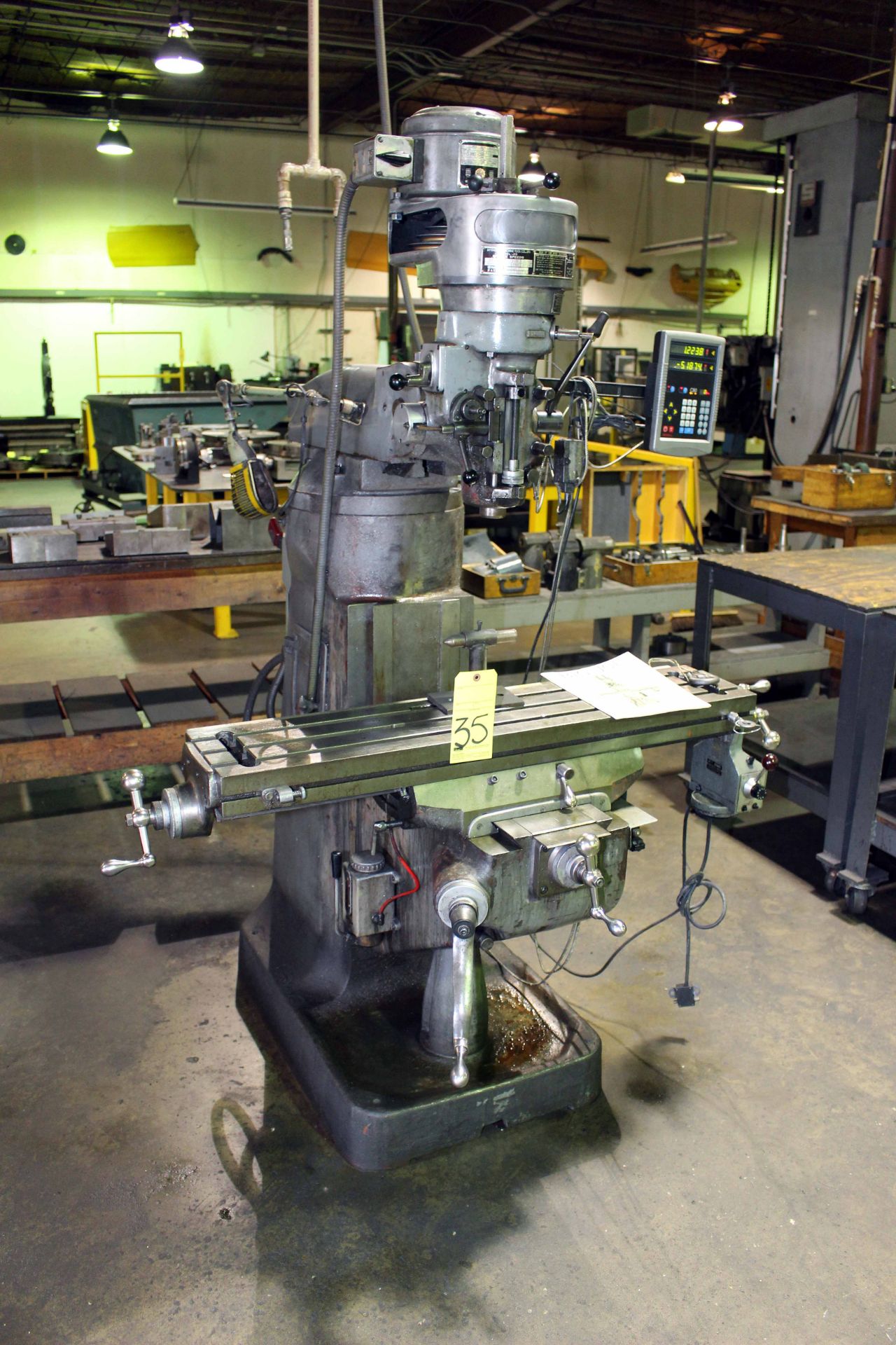 VERTICAL TURRET MILL, SHYEHORNG MDL. 2S, 9" x 42" table, spds: 80-2720 RPM, long. pwr. feed, 2-