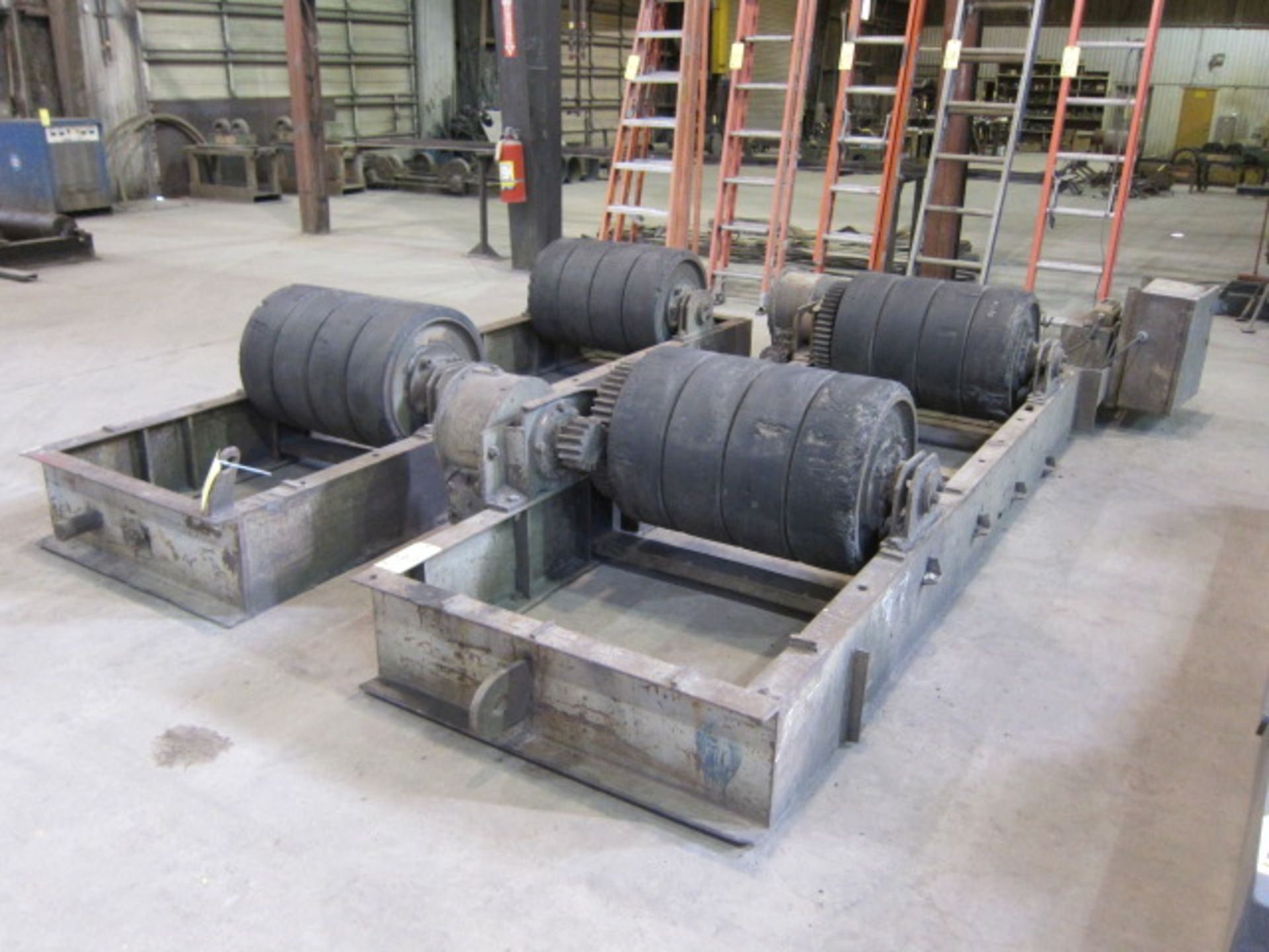 POWER & IDLER TURNING ROLL SET, CUSTOM APPROX. 60 T. CAP., (4) 20" dia. x 6"W. rubber tires,