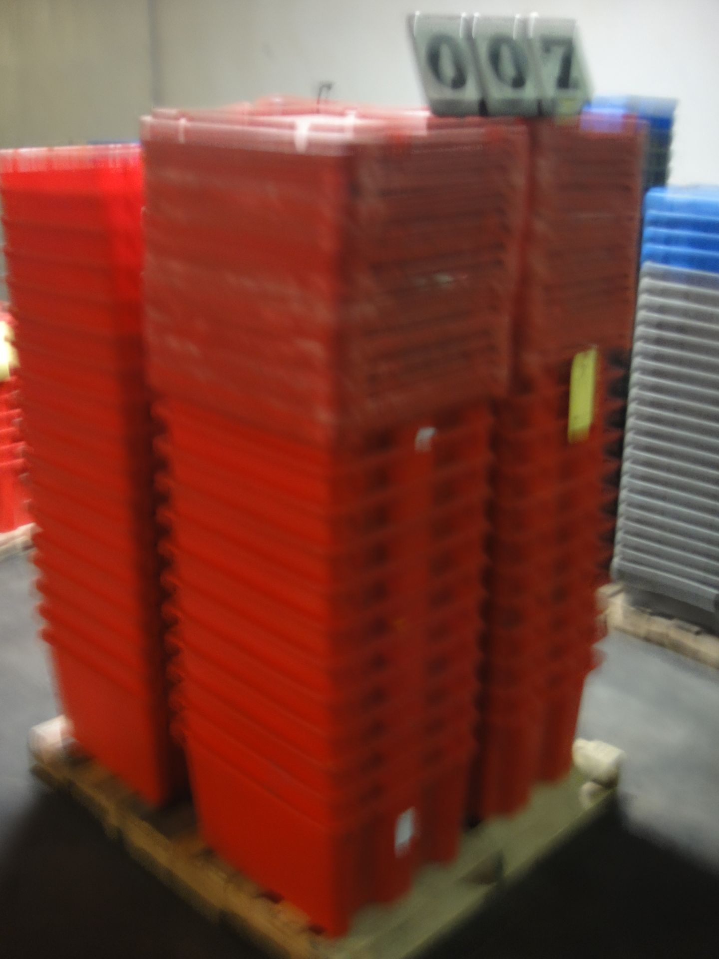 LOT OF PLASTIC BINS, 16"W. x 21"L. x 12" dp., w/lids (approx. 56)