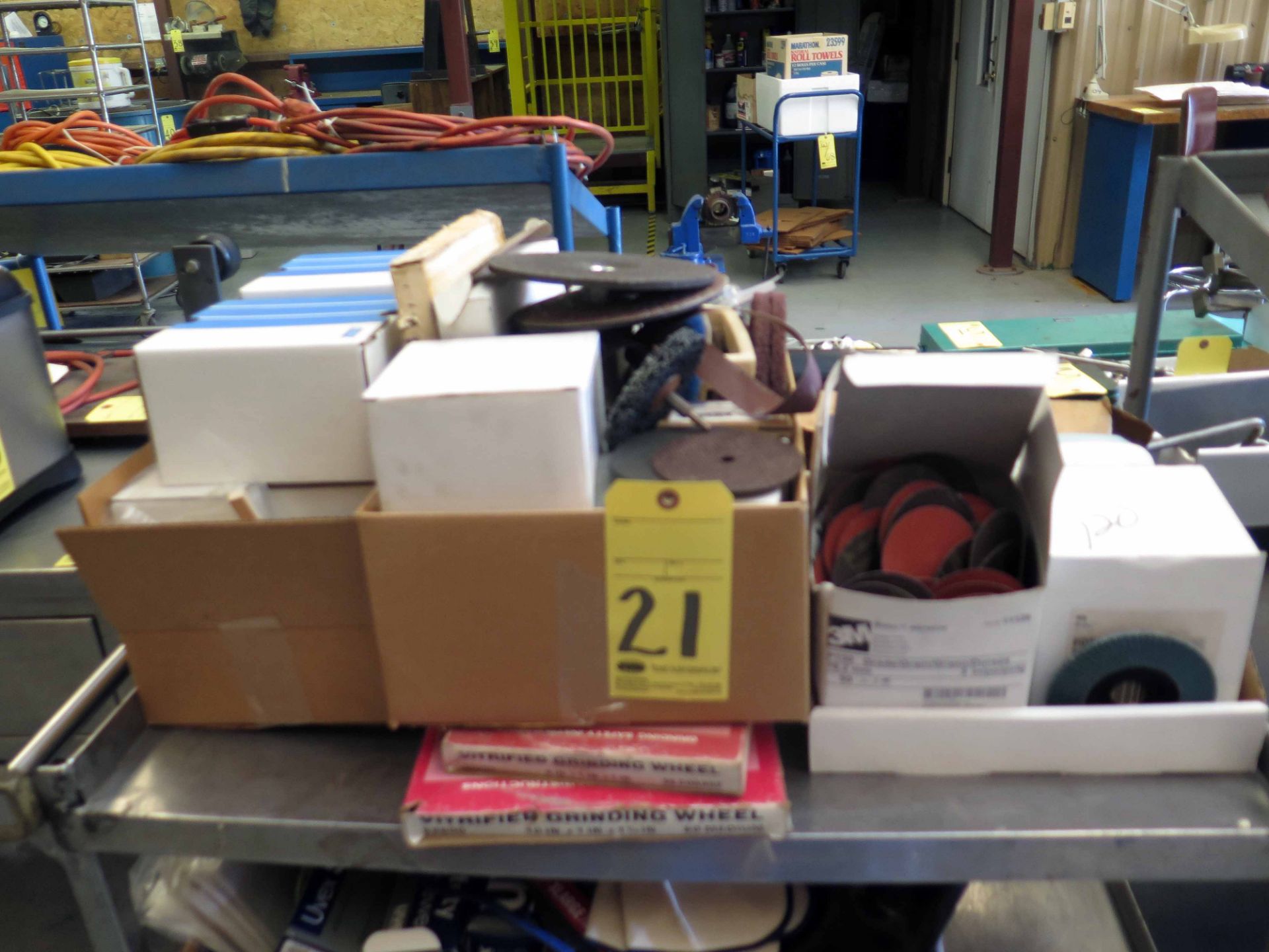 LOT CONSISTING OF: abrasive disks, sanding belts & grinding wheels  (in three boxes)