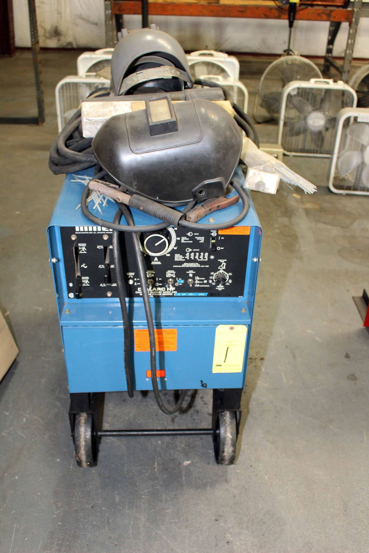 WELDING MACHINE, MILLER DIALARC MDL. HF, 250 amps @ 30 v., 40% duty cycle, welding leads &