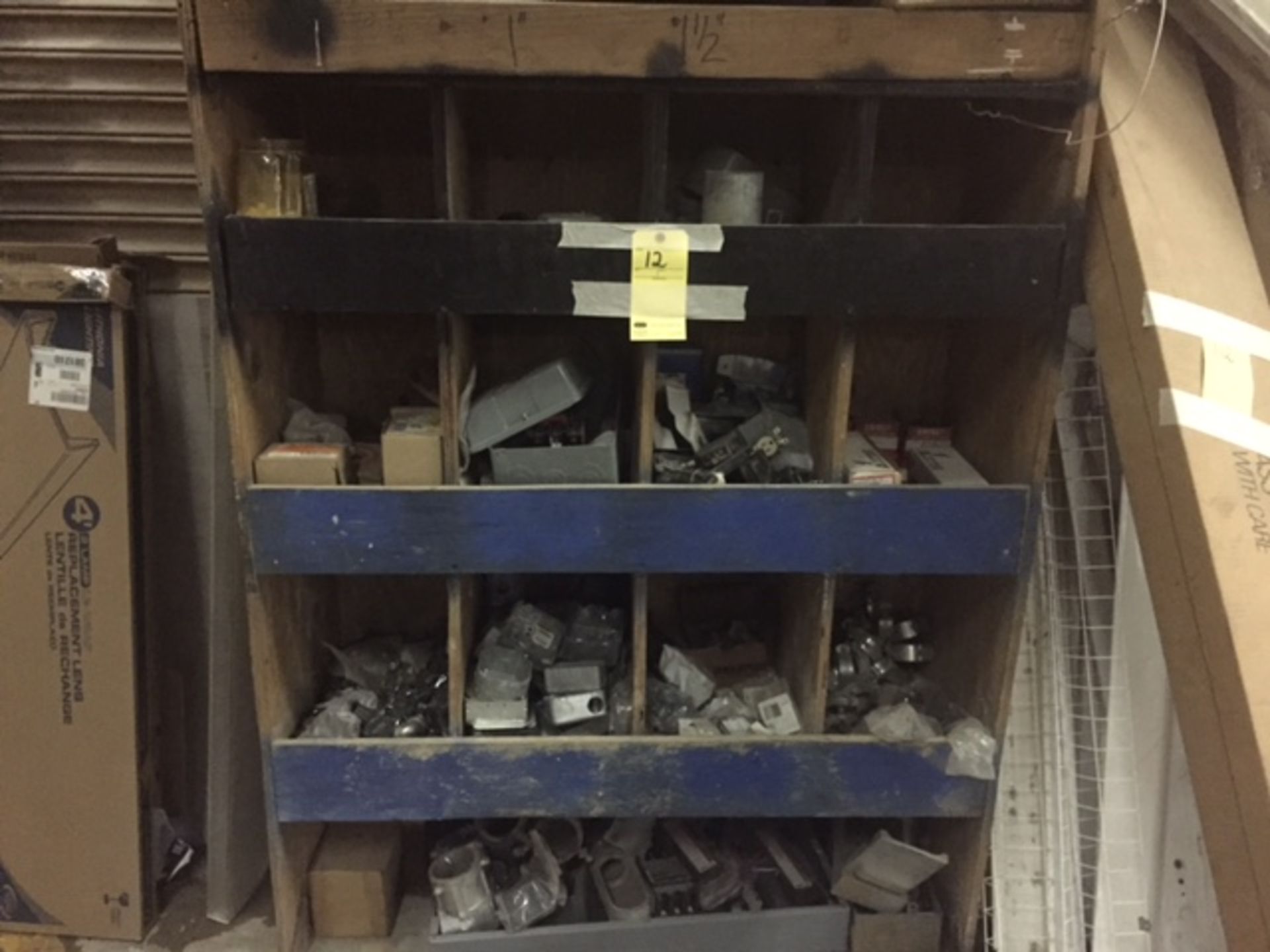 LOT OF ELECTRICAL SUPPLIES: outlet boxes, fittings, clamps, telescopic power polls, etc.