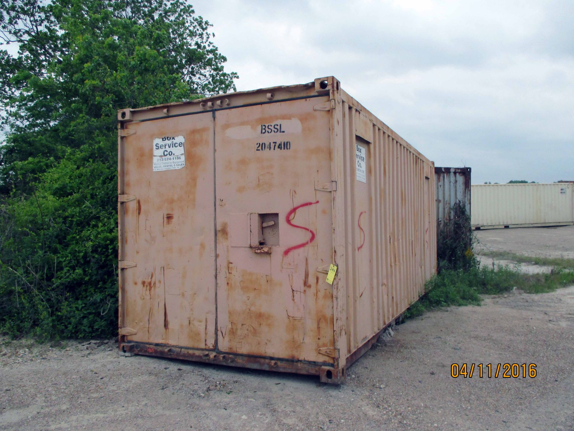 STEEL STORAGE CONTAINER, 20'L. x 96'W. x 8' ht., front & rear dbl. swing-out doors (Unit