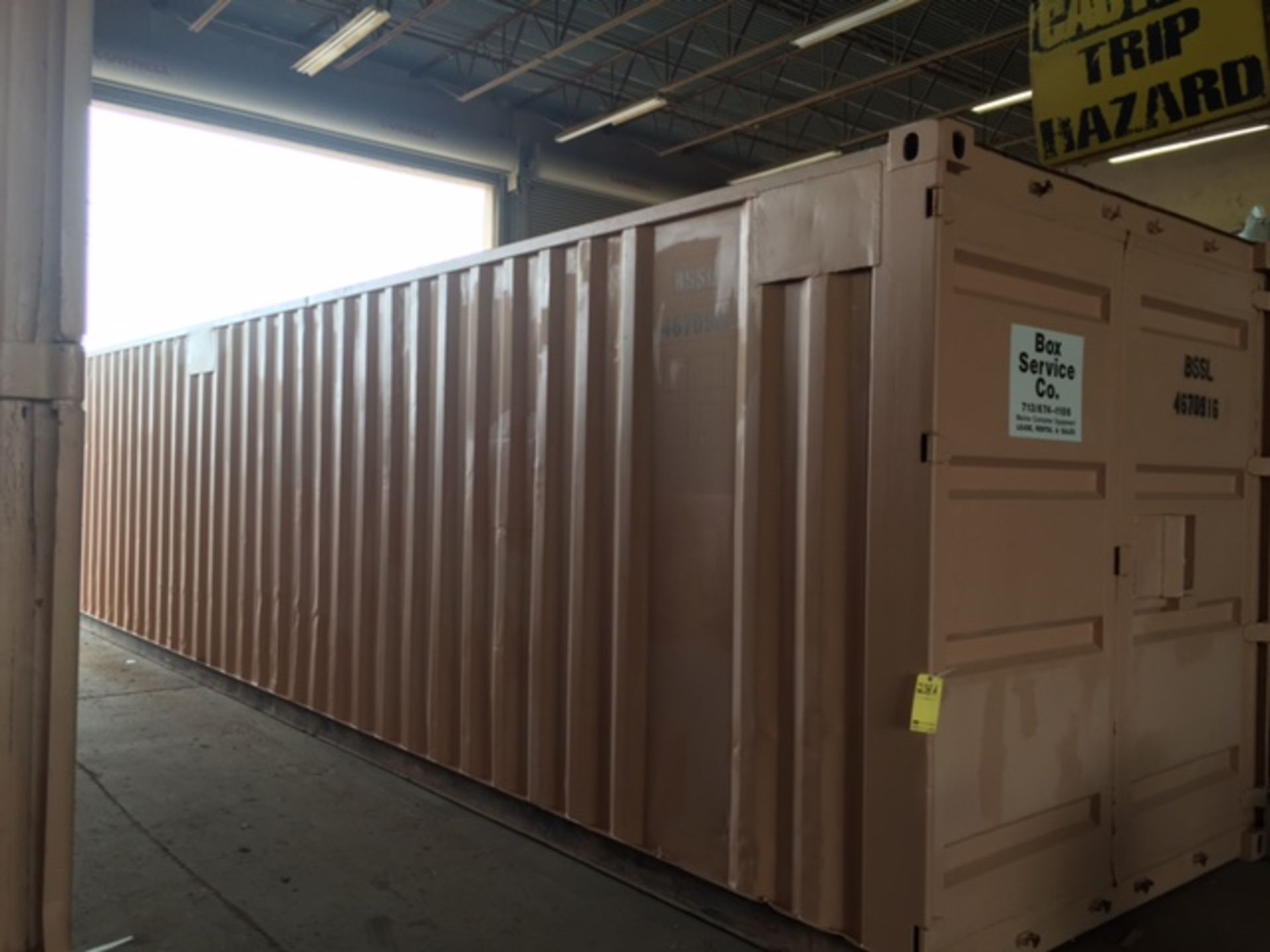 STEEL STORAGE CONTAINER, 40' L x 96" W. x 8' ht., dbl. swing-out front doors, reconditioned