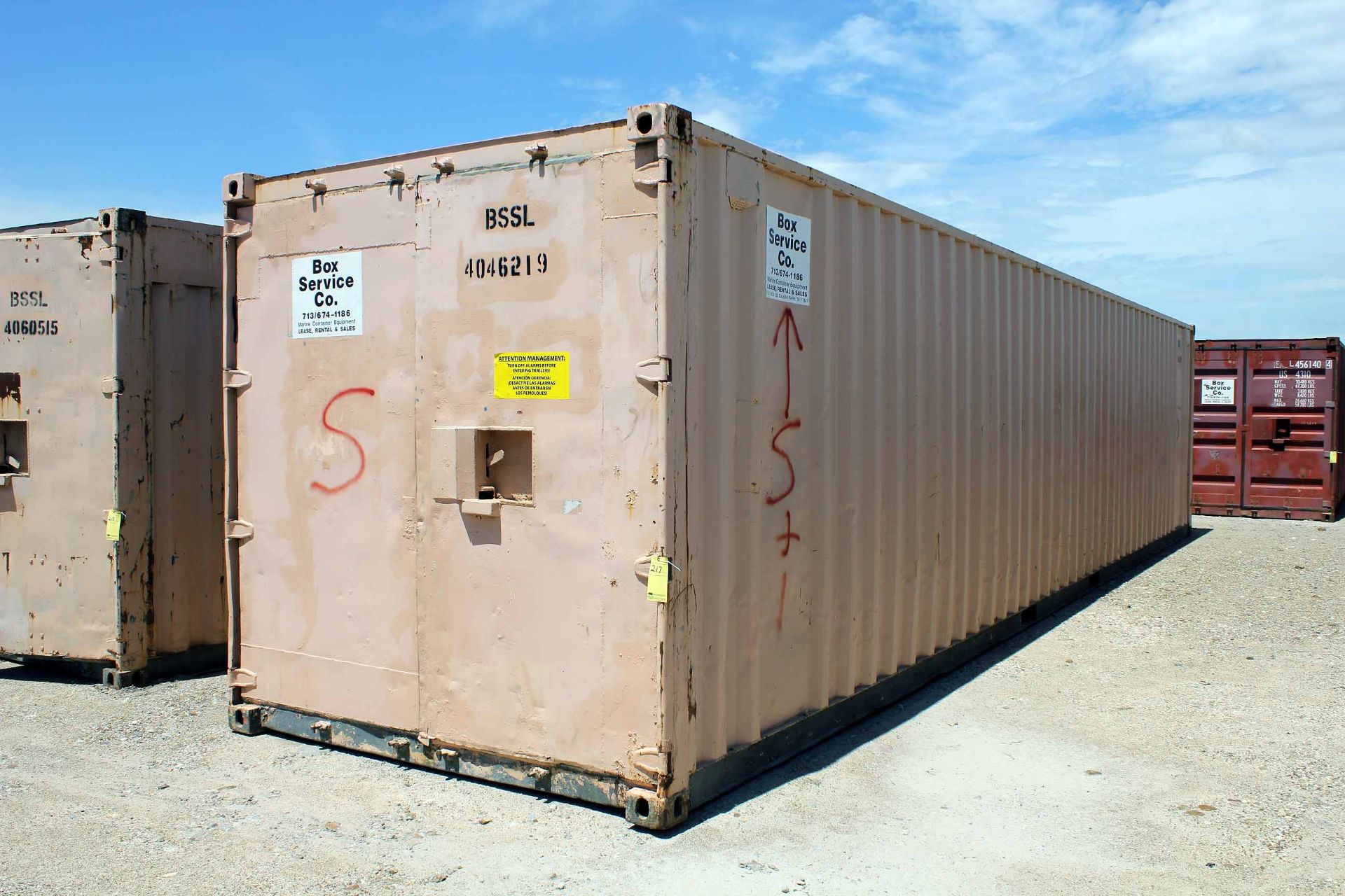 STEEL STORAGE CONTAINER, 40'L. x 96"W. x 8' ht., dbl. swing-out front doors (Unit BSSL4046219)