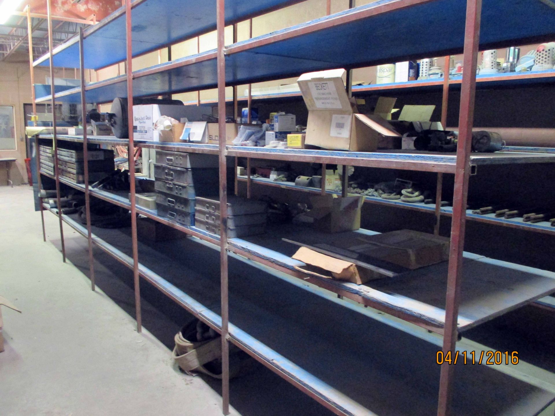 LOT CONSISTING OF: stackable metal bins, flexible hose, truck parts (on one shelf) - Image 3 of 3