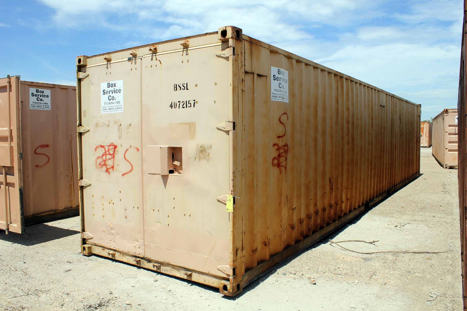 STEEL STORAGE CONTAINER, 40'L. x 96"W. x 8' ht., dbl. swing-out front doors (Unit BSSL4072157)