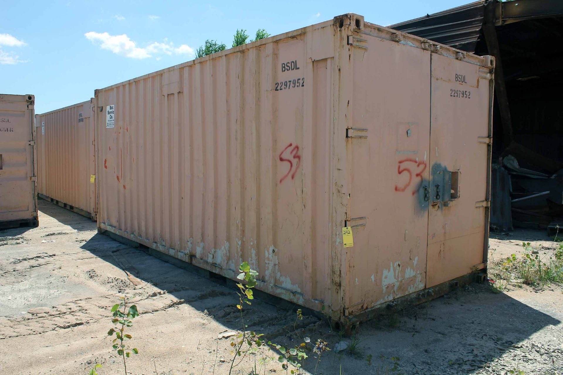 STEEL STORAGE CONTAINER, 20'L. x 96'W. x8' ht., dbl. swing-our rear door, front main door (Unit