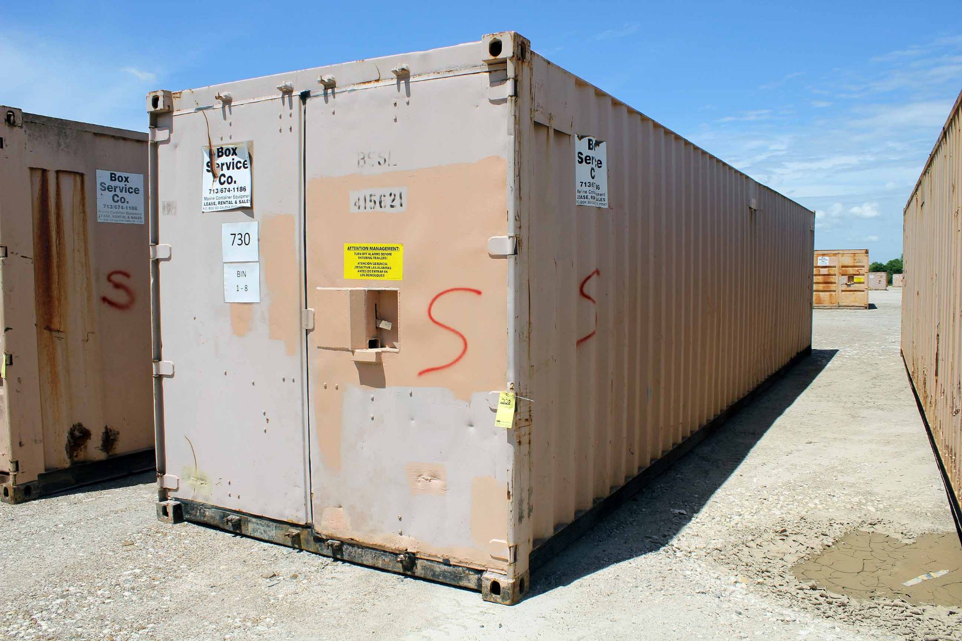 STEEL STORAGE CONTAINER, 40'L. x 96"W. x 8' ht., dbl. swing-out front doors (Unit BSSL415621)