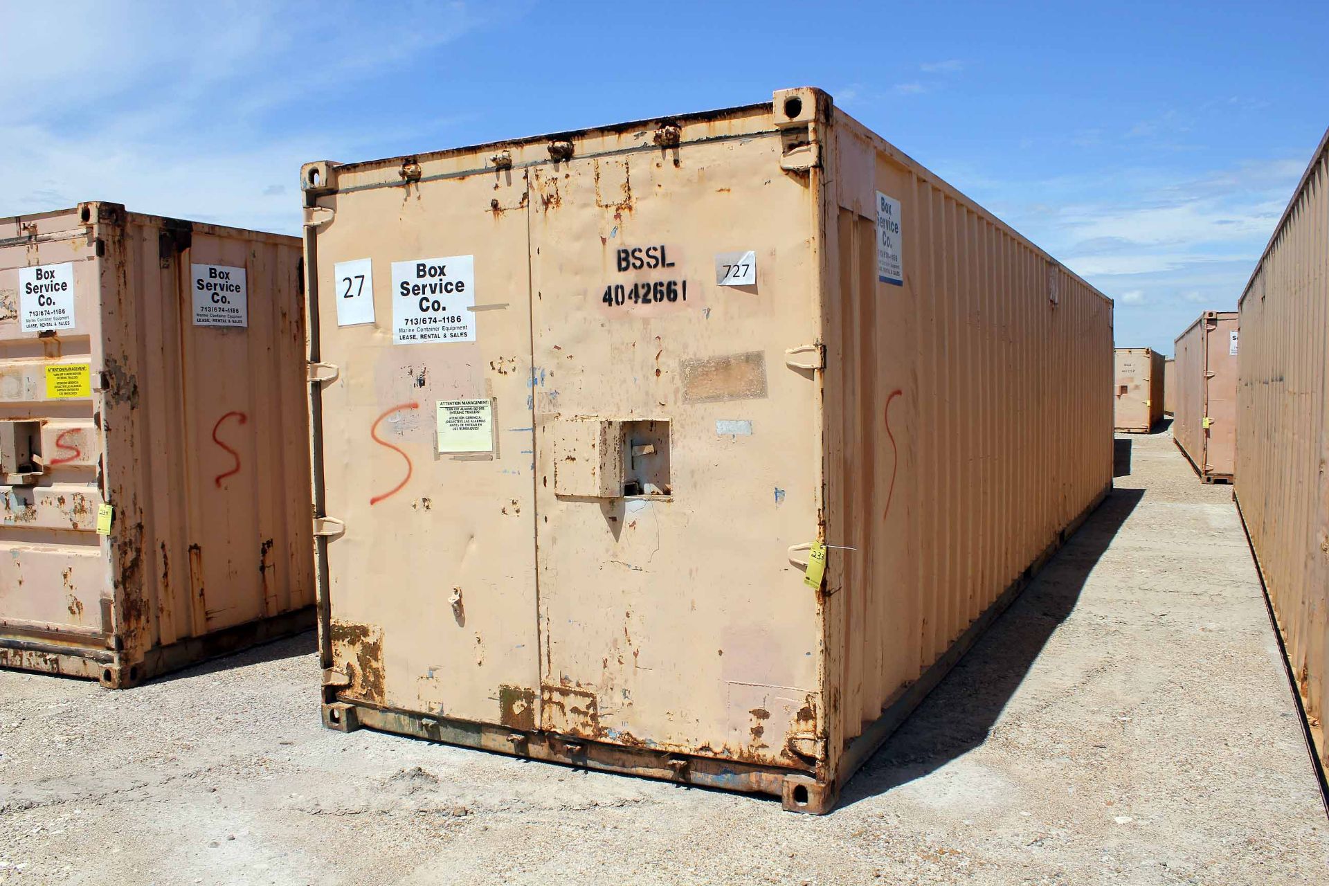 STEEL STORAGE CONTAINER, 40'L. x 96"W. x 8' ht., dbl. swing-out front doors (Unit BSSL4042661)