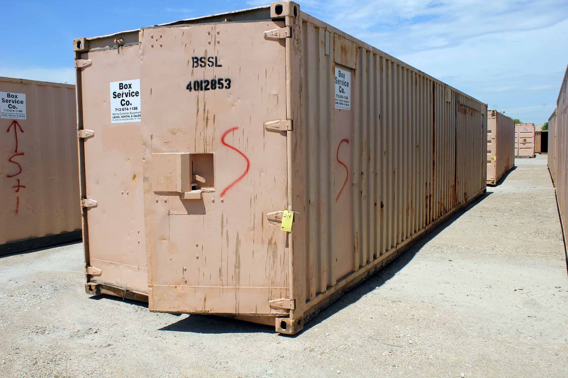 STEEL STORAGE CONTAINER, 40'L. x 96"W. x 8' ht., dbl. swing-out front doors (Unit BSSL4012853)