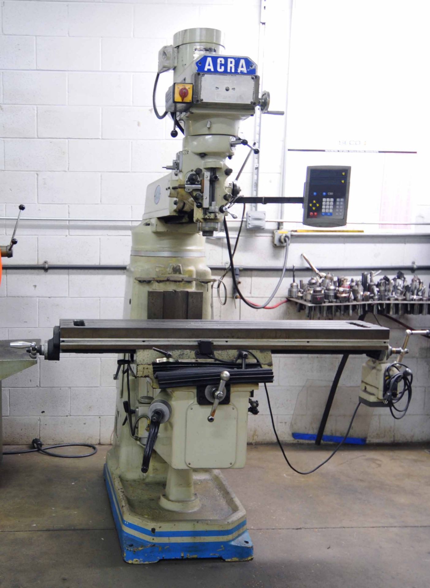 VERTICAL TURRET MILL, ACRA, 10" x 54" table, long. pwr. feed, variable head spds: 50-3750 RPM,