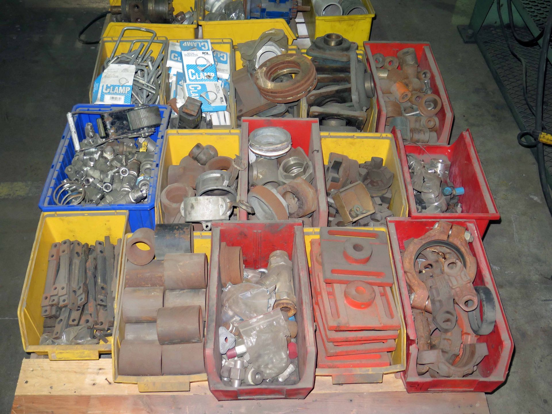 LOT CONSISTING OF: pipe fittings, clamps, U-bolts, pump fixtures (on three pallets)