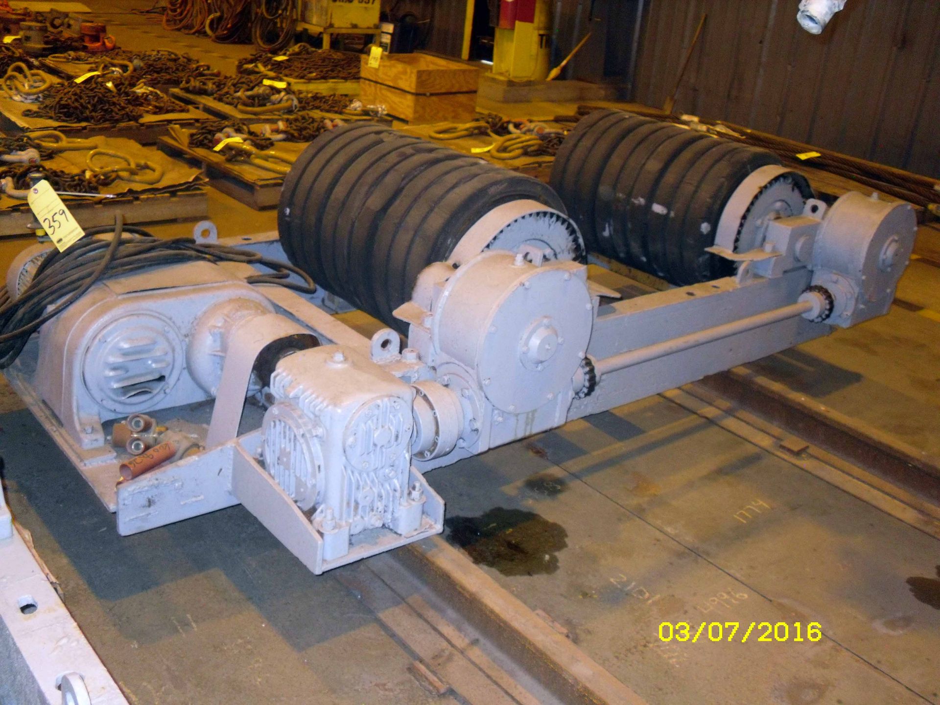 POWER TURNING ROLL SET, REEDCO APPROX. 90 T. CAP., triple 10"W. x 21" dia. rubber tires, variable