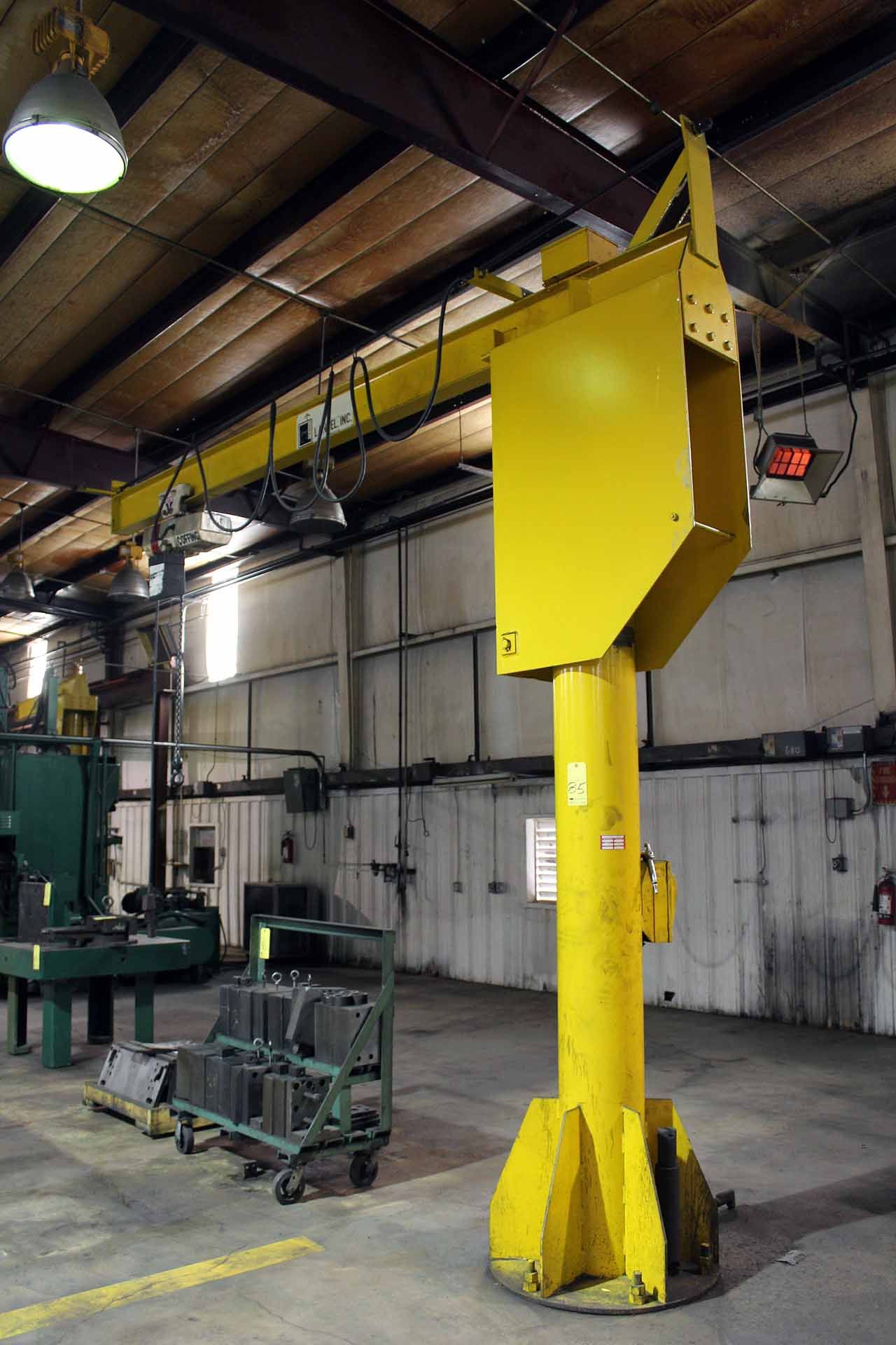 FREE STANDING PEDESTAL JIB CRANE, LANDEL 1 T. CAP., w/Coffing 1 T. elec. chain hoist - Image 2 of 2