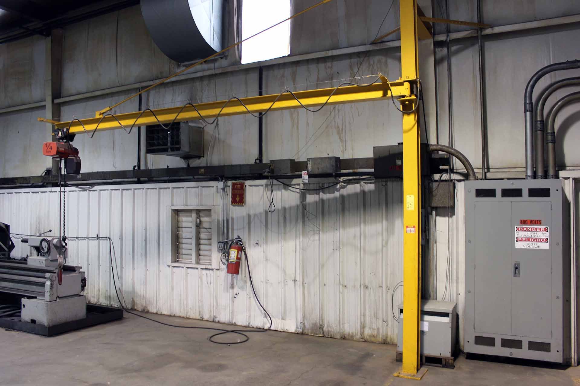 FREE STANDING PEDESTAL JIB CRANE, SHOP BUILT 1/4 T. CAP., w/Dayton 1/4 T. elec. chain hoist - Image 2 of 2