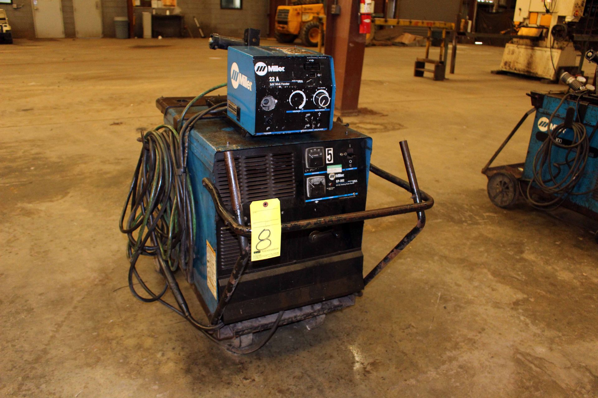 MIG WELDER, MILLER MDL. CP302, 300 amps @ 32 v., 100% duty cycle, Mdl. 22A wire feeder, running