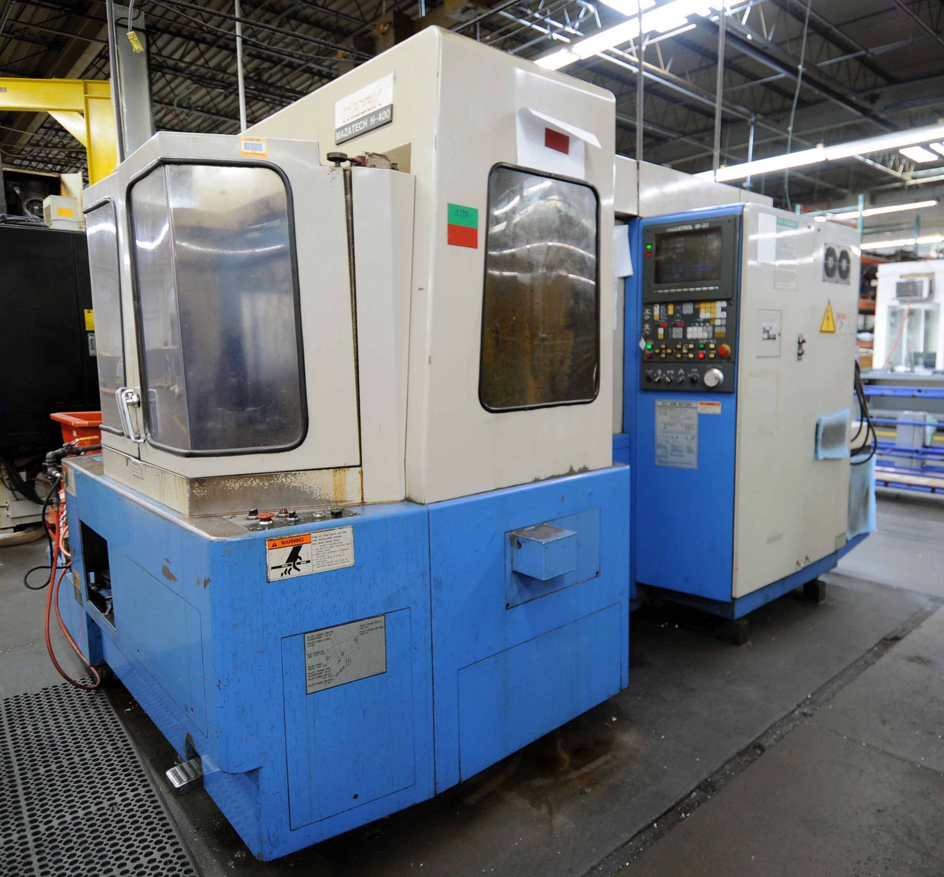 CNC HORIZONTAL MACHINING CENTER, MAZAK MDL. H400, new 1990, Mazatrol M32 CNC control, 15.7" sq.