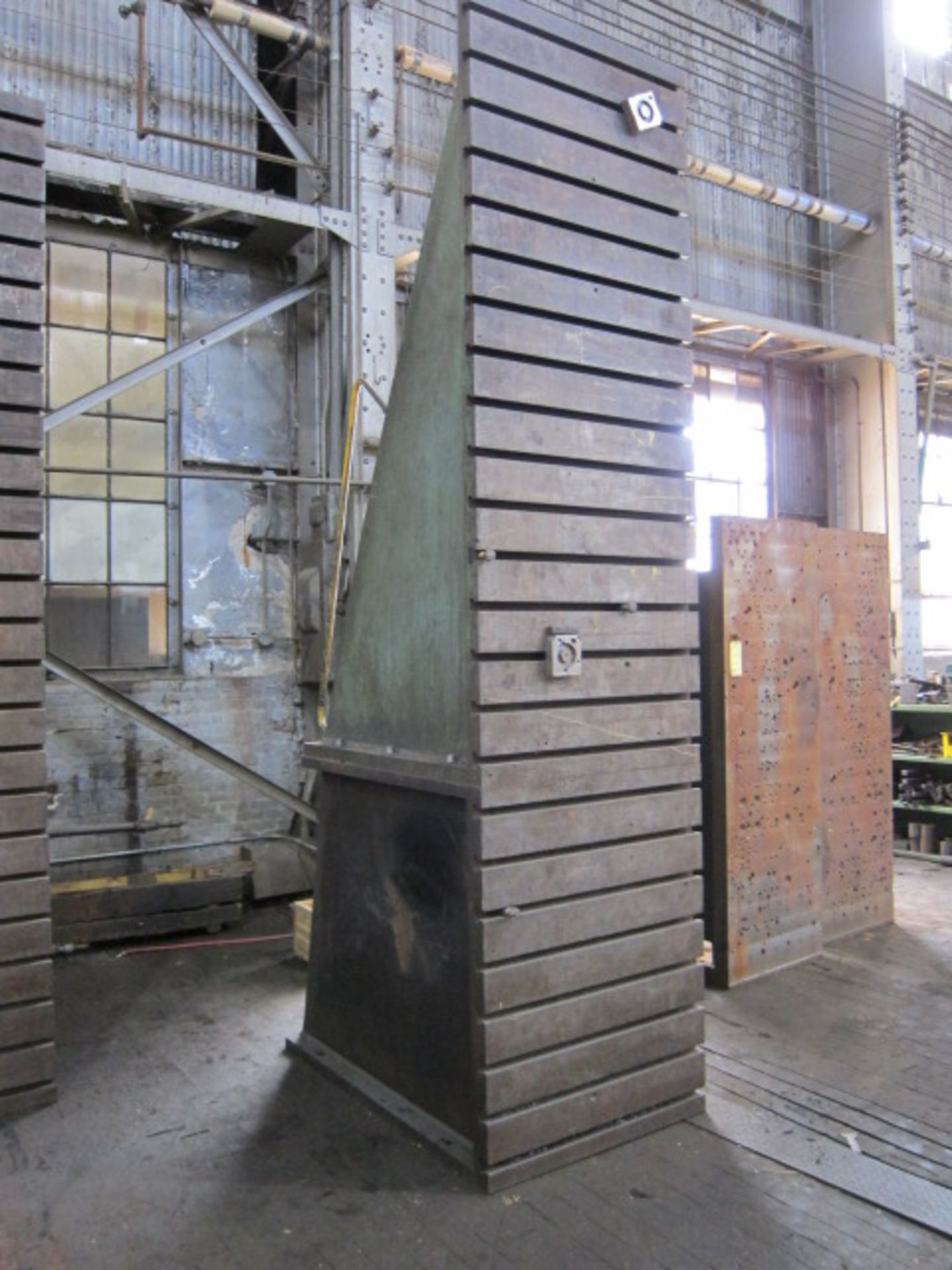 LOT OF FABRICATED STEEL T-SLOTTED ANGLE PLATES, 36"W. base section x 58' dp. x 96" ht. upper section - Image 2 of 2