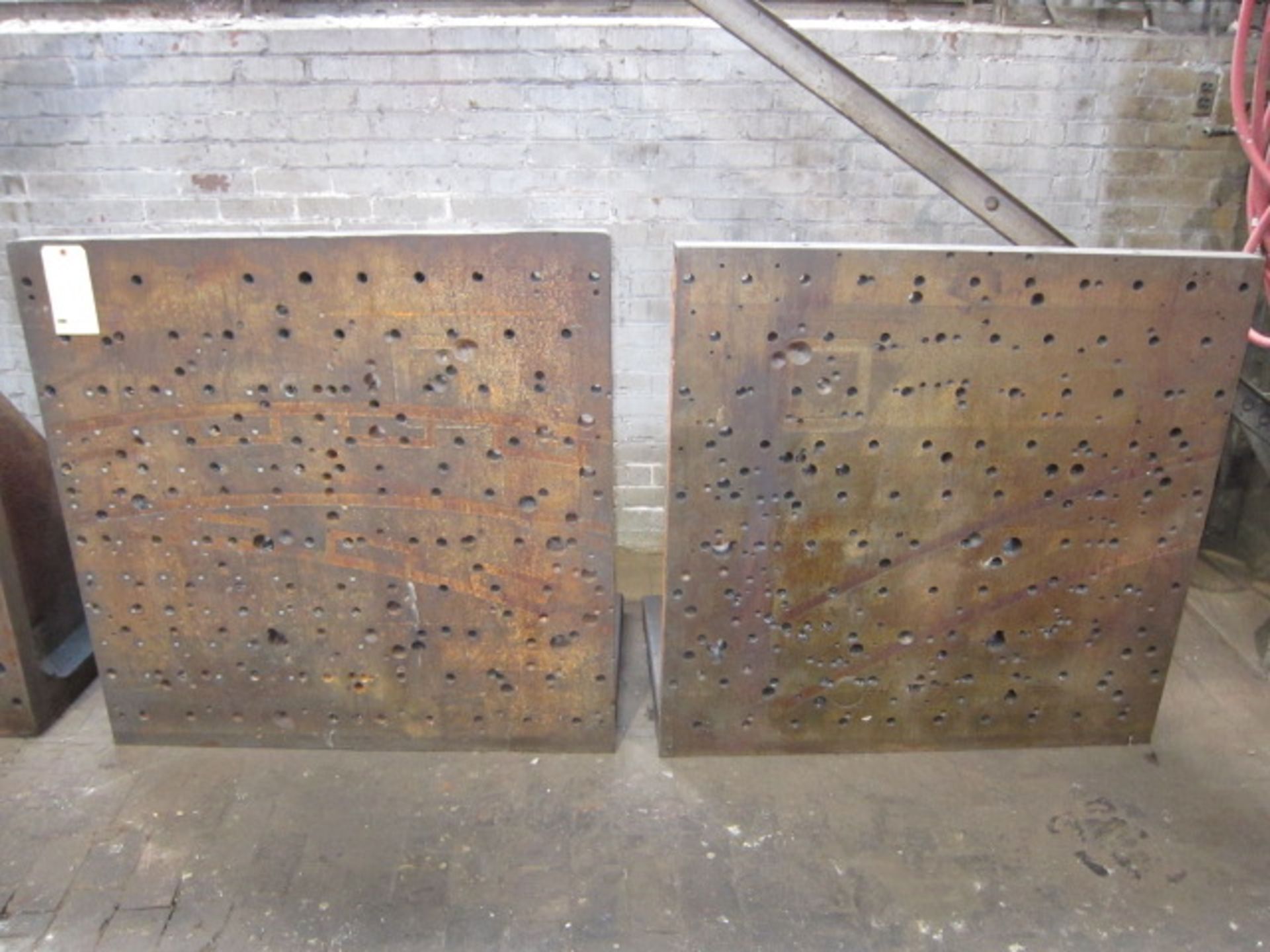 LOT OF DRILLED & TAPPED CAST IRON ANGLE PLATES, 42" x 42" (matched pair)
